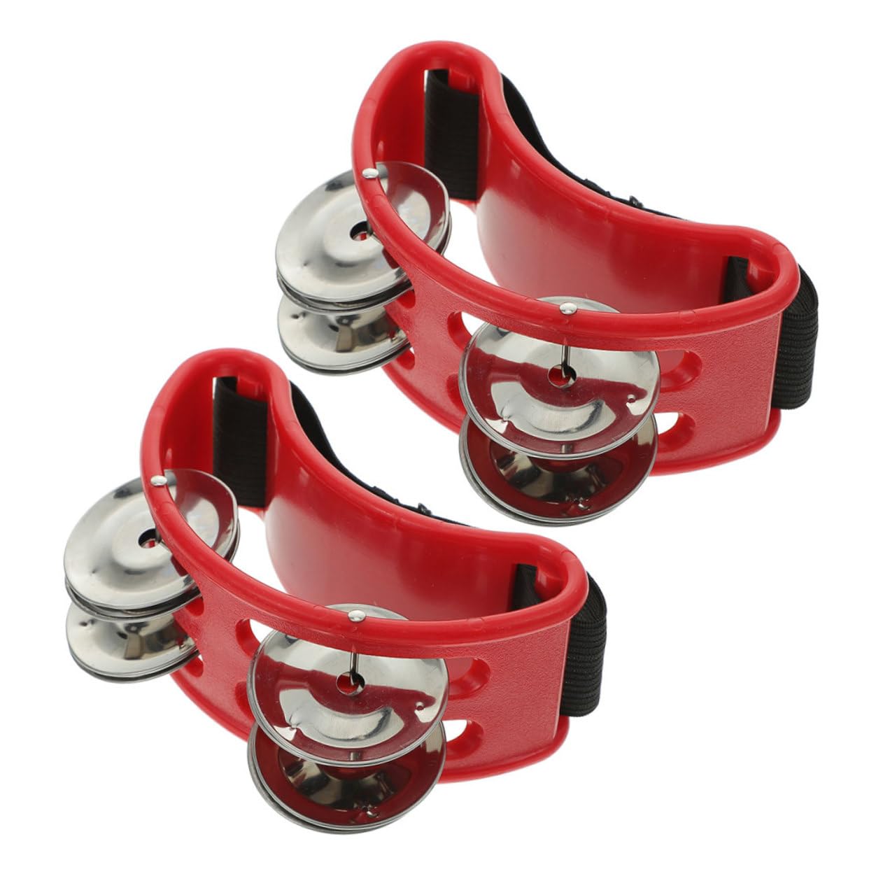 Holibanna 2pcs Foot Tambourines Dual Row Bells Easy Step Percussion Instrument for Music Vibrant Red Design for Enhanced Visual 