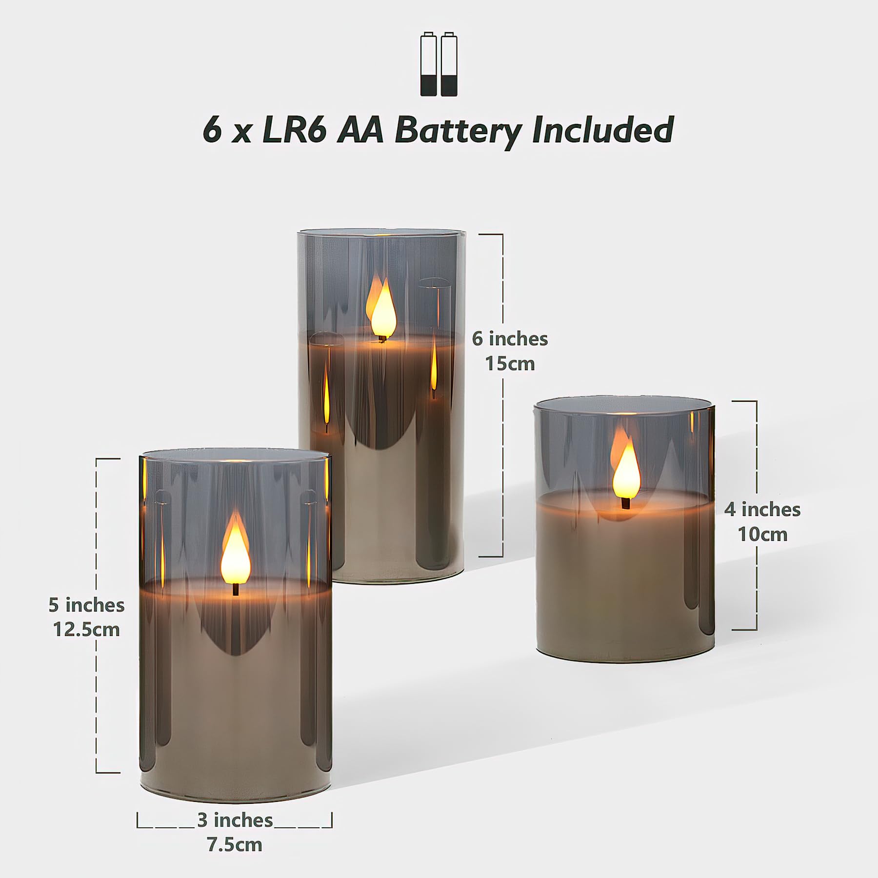 Rhytsing Gray Glass Battery Operated Led Candles With Remote, Flameless Candle Gift Set, Warm White Light   Include 6 Batteries