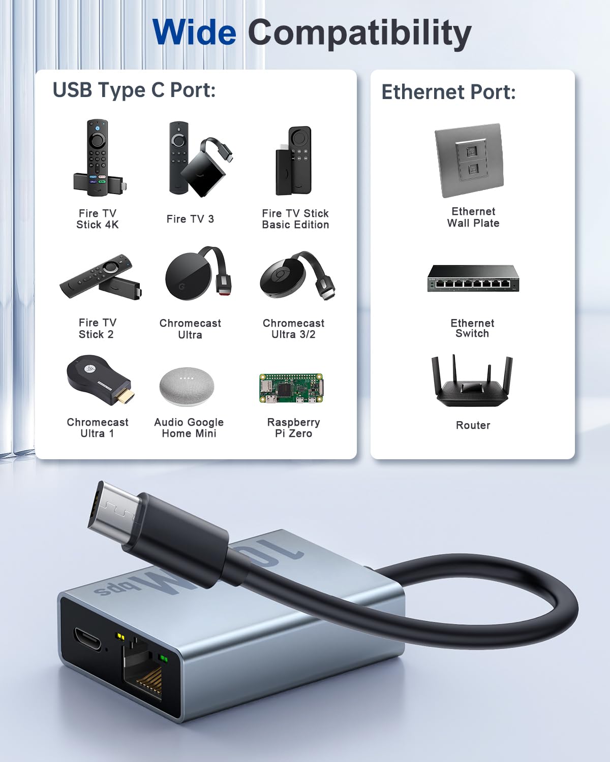 Zexmte Gigabit Ethernet Adapter For Fire Tv Stick, 1000Mbps Micro Usb To Rj45 Tv Stick Ethernet Adapter Compatible With Fire Tv