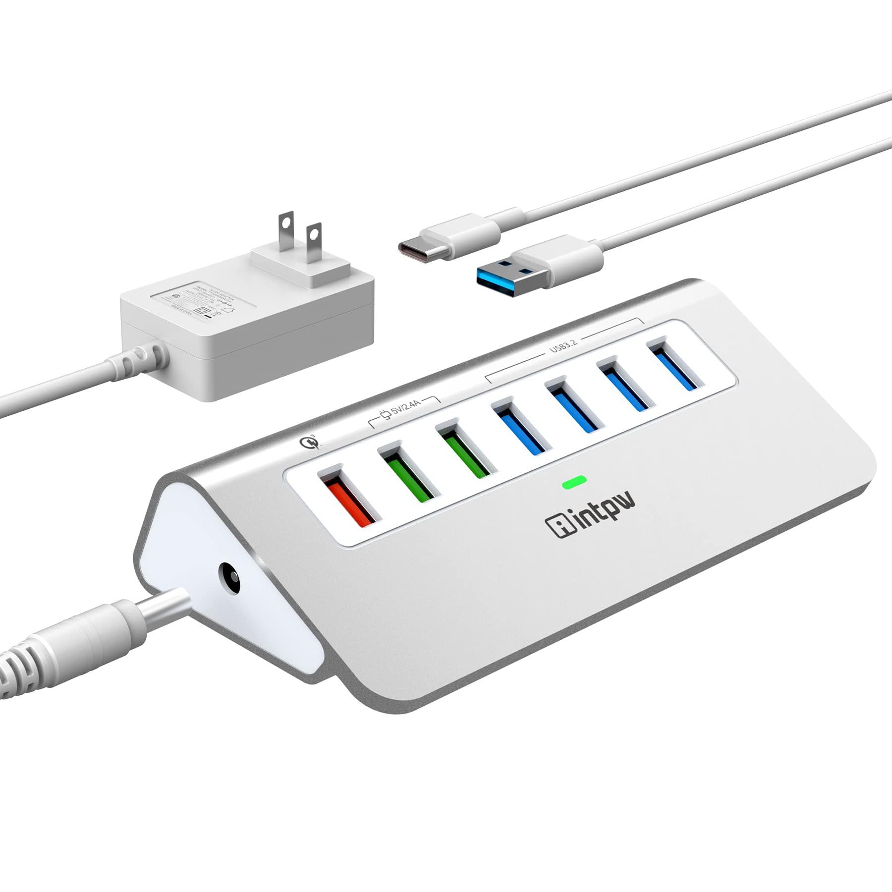 Powered Usb 3.2 Hub 10Gbps,7 Port Usb Data Hub Usb Splitter With 4 Usb 3.2 Gen2 Data Ports,3 Fast Charging Ports,30W Power Adapt