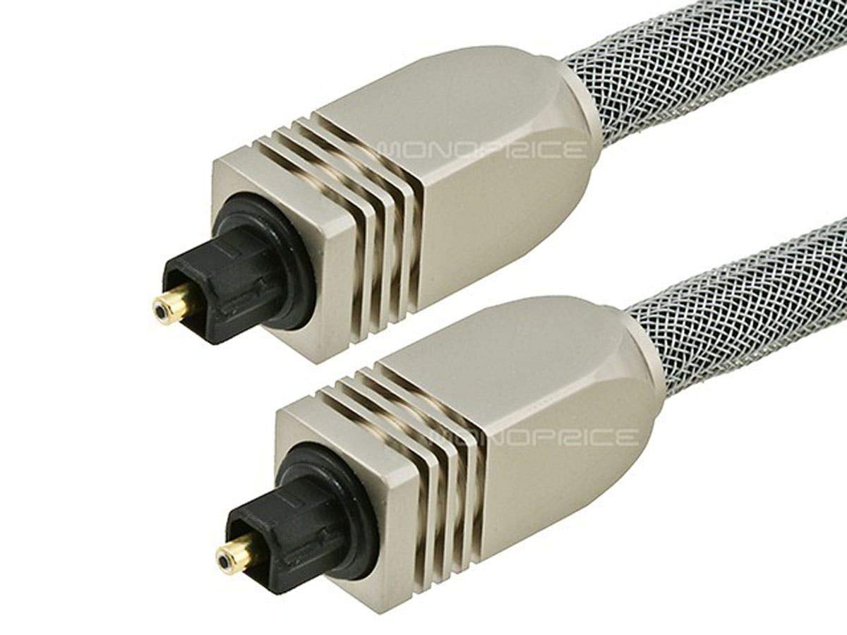 Monoprice 103448 Premium S/Pdif (Toslink) Digital Optical Audio Cable   Silver   75Ft | Heavy Duty Mesh Jacket, Metal Connector