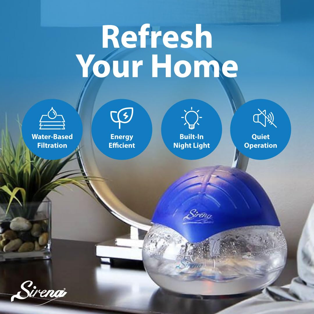Sirena Twister Air Purifier - Blue Aroma Diffuser with LED Night Light, 1 Count, Model TWIST-BL - Ideal for Home and Office