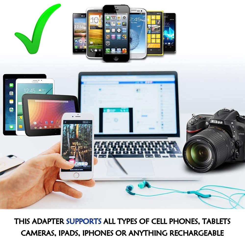 Ceptics Belgium, Finland, Spain Travel Adapter Plug   Type E/F   European   2 In 1   Light Weight   Perfect For Cell Phones, Cha
