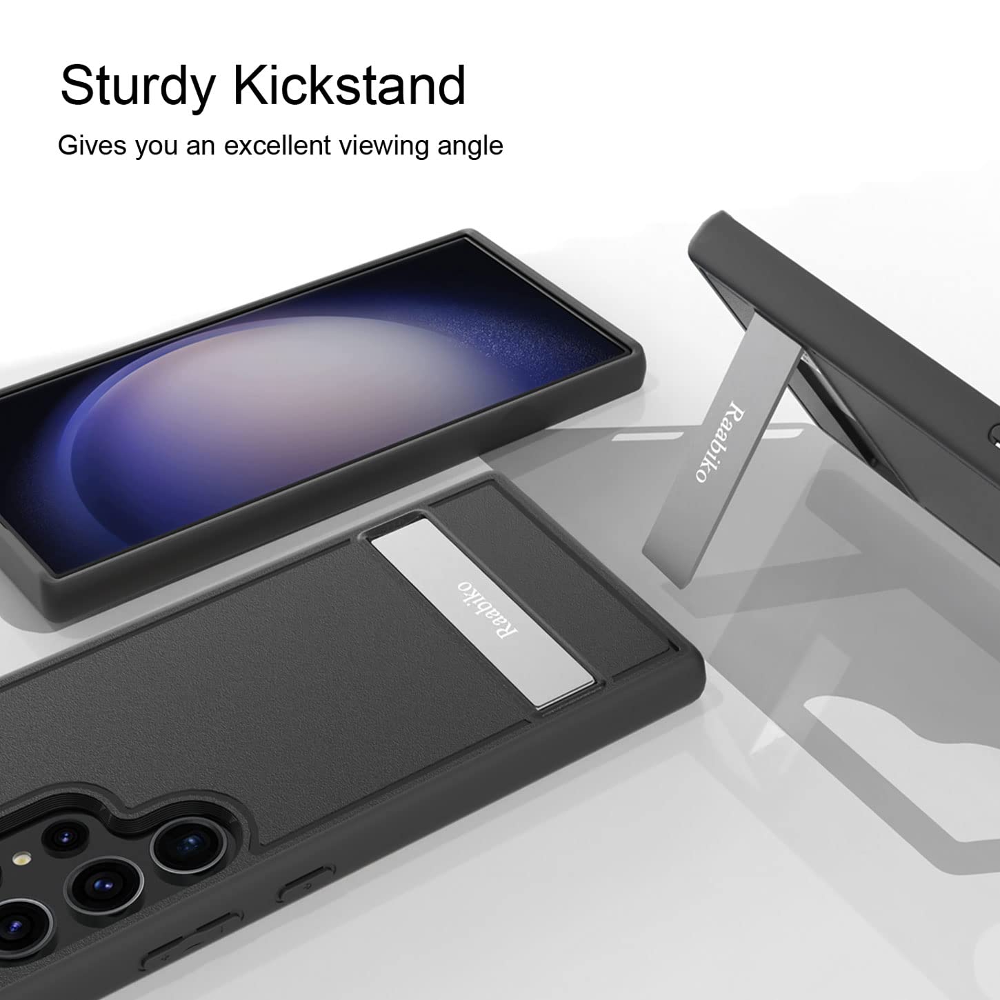 Raabiko Kickstand Phone Case for Samsung Galaxy S23 Ultra Thermoplastic Polyurethane Black