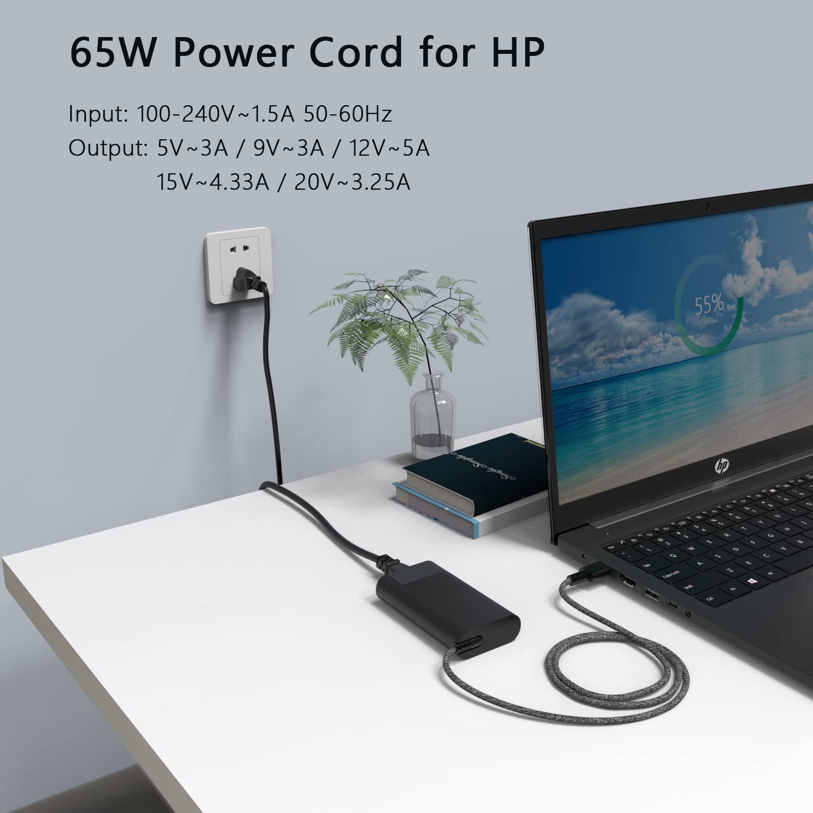 New Slim Hp 65W Usb C Charger, Compatible With Hp Elitebook 830 840 845 865 640 650 1040 G8 G10, Envy X360 15, Zbook, Spectre Pr