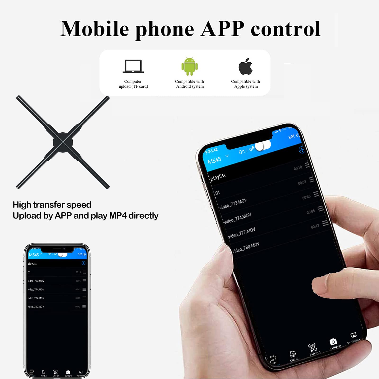 3D Hologram Fan, 52Cm 3D Hologram Projector Hd Led 2000*1444Px Resolutionadvertising Display With Remote And Bluetooth And Wifi,