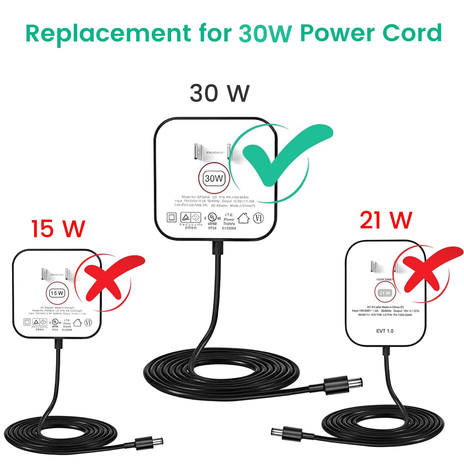 30W Power Cord Replacement For Echo Show 8, Echo Show 15, Echo Show 10, Echo 3Rd Gen / 4Th Gen, Ac Adapter With 5Ft Cable