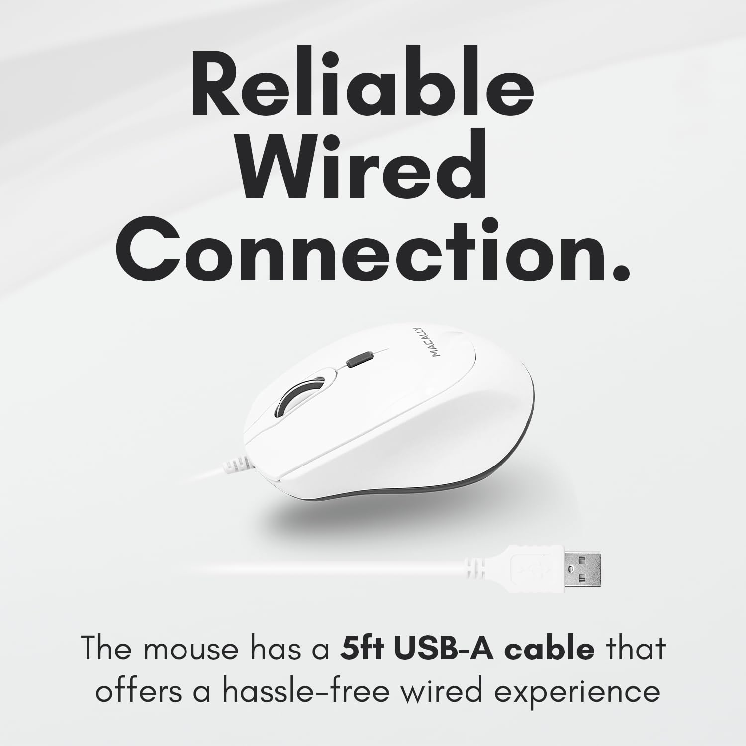 Macally Wired Mac Mouse White (Smooth And Quiet) Comfortable Usb Corded Mouse For Laptop, Chromebook, Pc, Desktop, Notebook, App