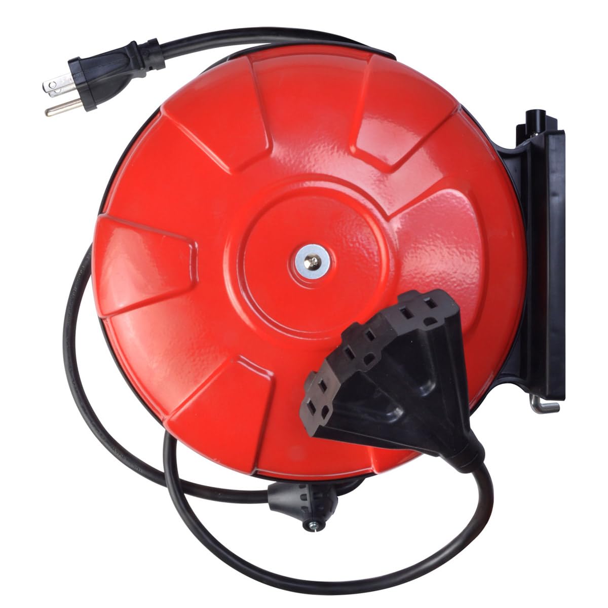 Southwire Medium Duty Retractable Extension Cord Reel - 3 Outlets - 14/3 SJTW Cord - Grounded Tri-Tap - Heavy Duty Steel Reel -