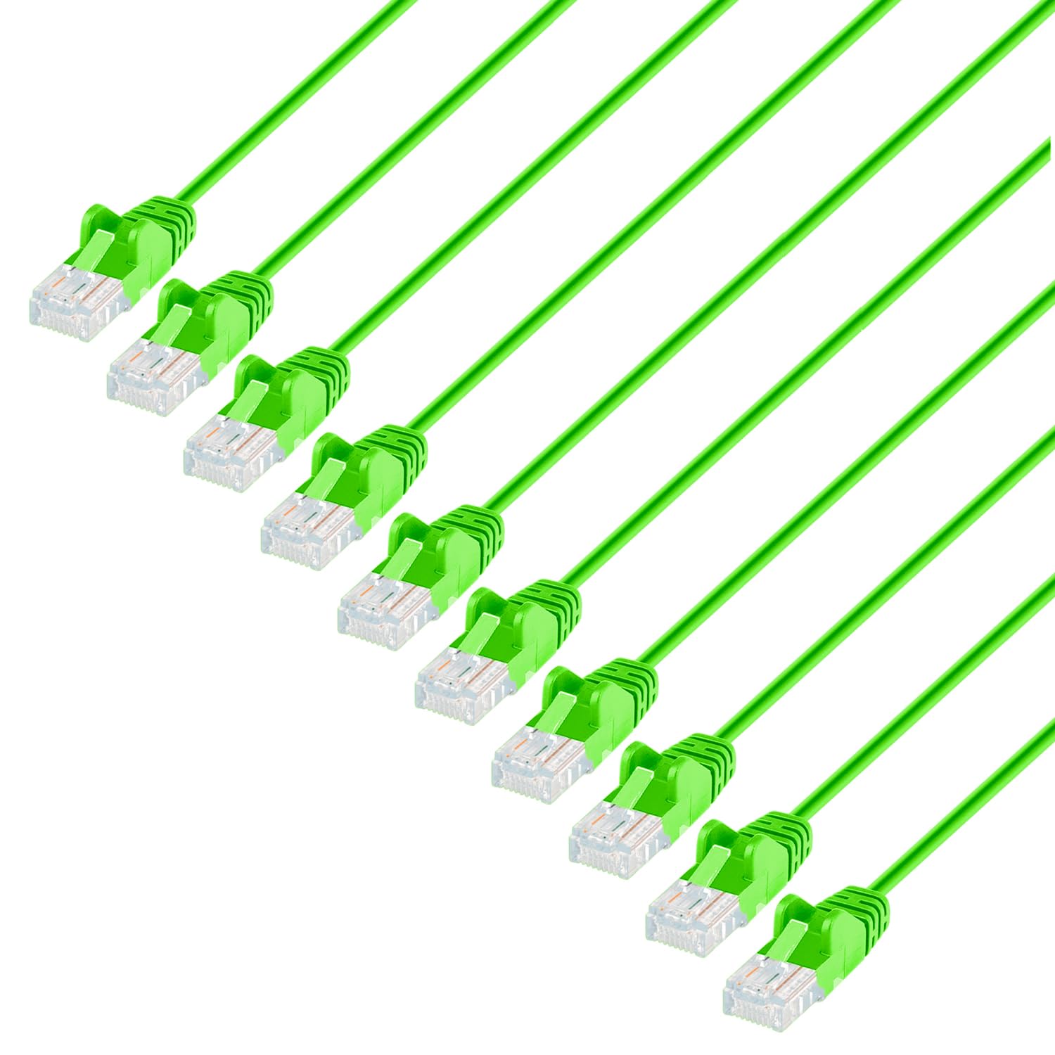 Cat6 U/Utp Slim Network Patch Cable, 1.5 Ft., Bright Green, 10-Pack