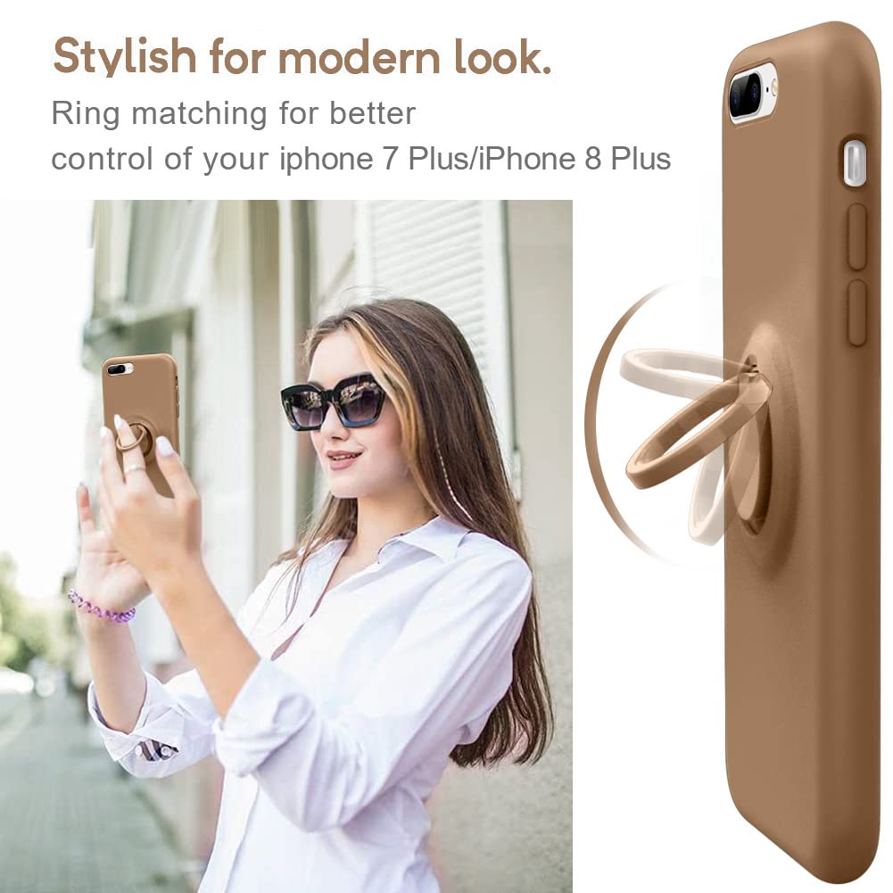 Mocca For Iphone 7 Plus Case, Iphone 8 Plus Case With Ring Kickstand | Super Soft Microfiber Lining Anti Scratch | Full Body Sho