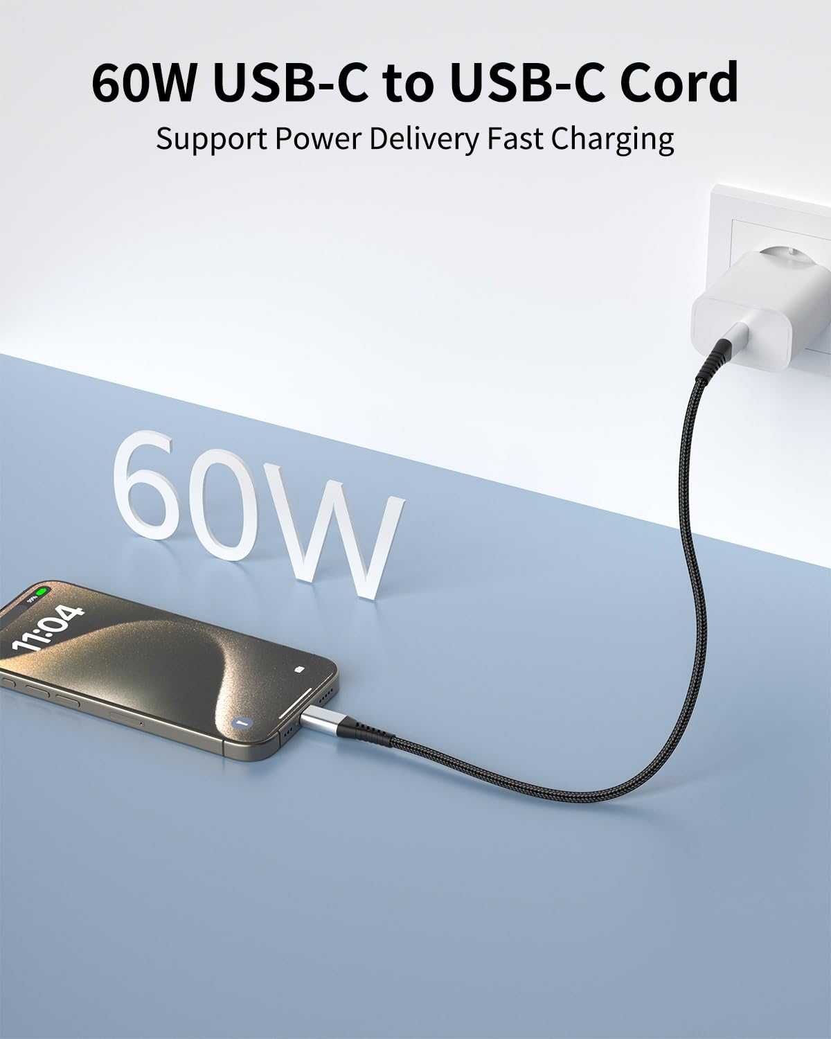 1Ft Usb C To Usb C Cable, 3Pack Short Usb C To C Fast Charging Cable 60W Usb C Cable To Usb C Braided For Iphone 15 Pro Max, Sam