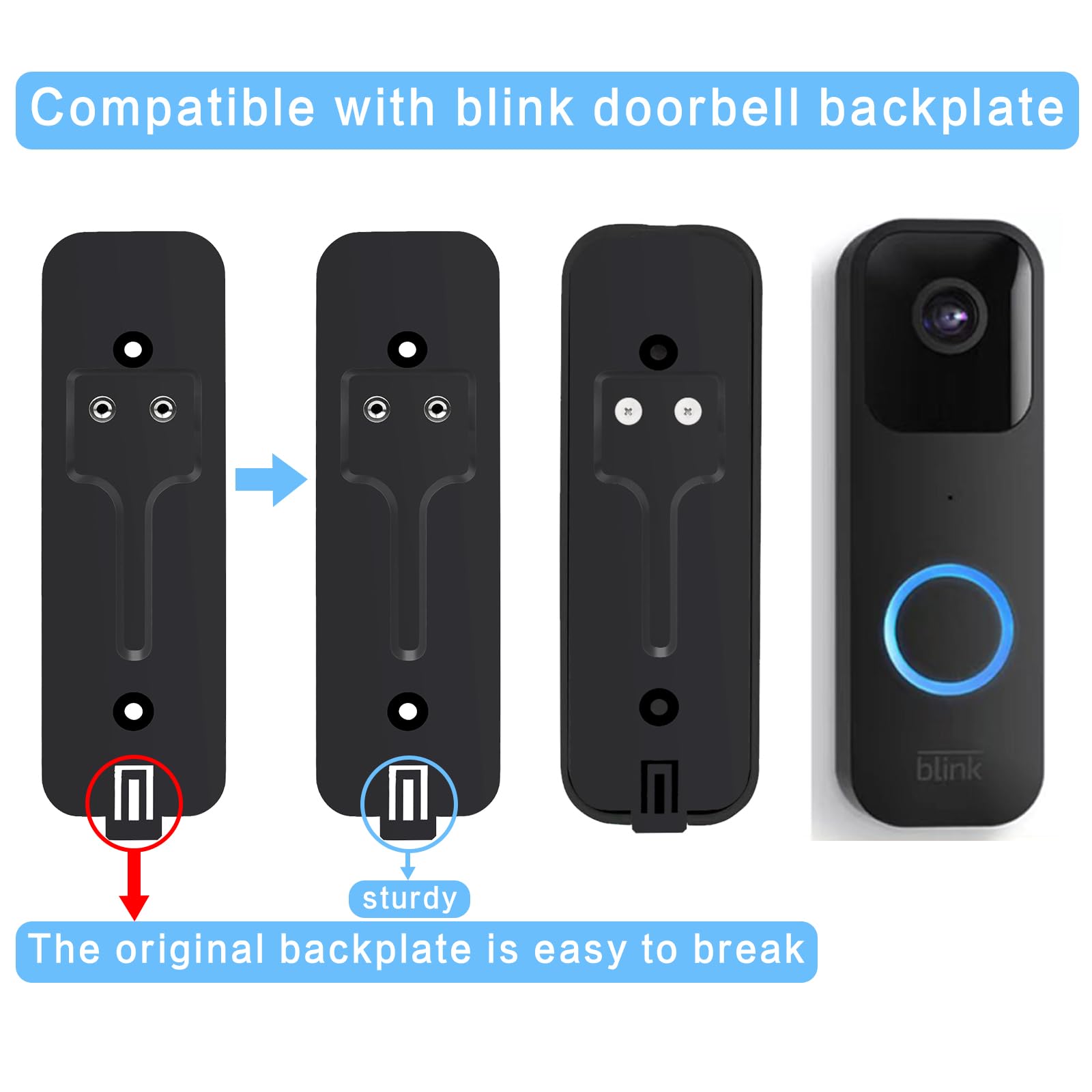 For Blink Doorbell Backplate Replacement, Compatible With Blink Video Doorbell, Include Mount Accessory (Black 1 Pack)