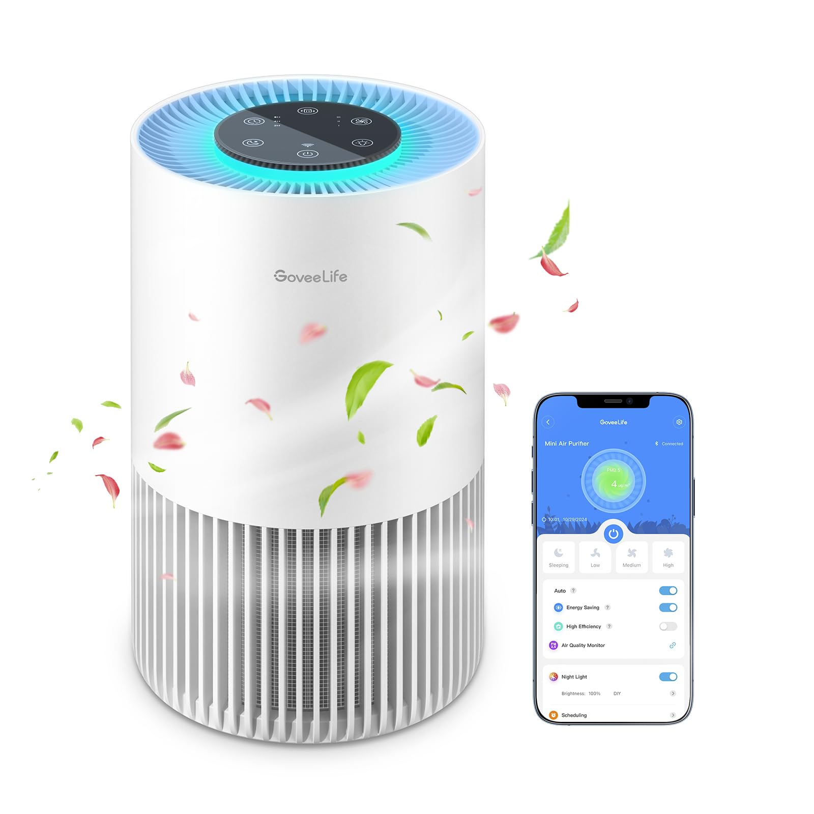 Goveelife Smart Air Purifiers For Bedroom, Hepa Portable Filter Cleaner With Wifi Alexa Control For Pet Hair Odors Pollen Smoke,