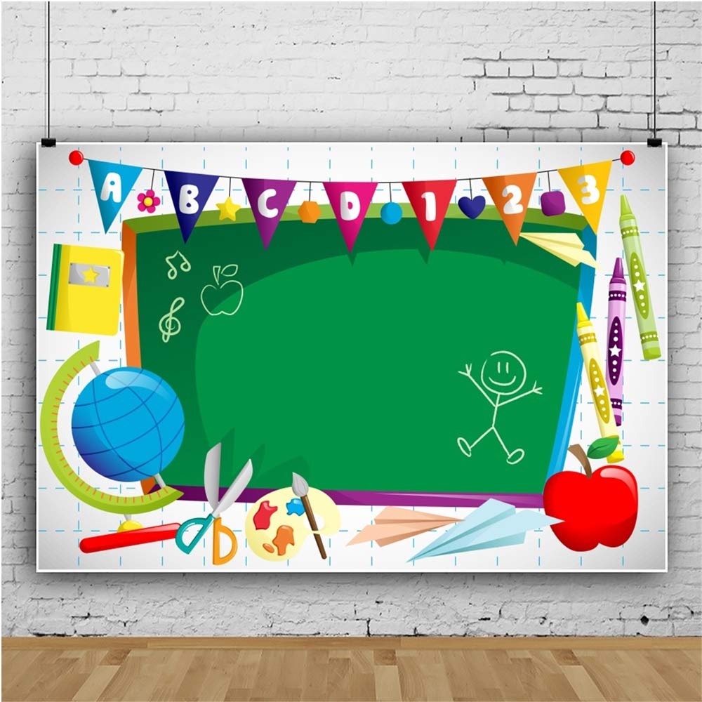 Leyiyi 5X3Ft Vinyl Photography Background Welcome To Kindergarten Backdrop Abc Letters Blackboard Watercolor Pen Paper Airplane Globe Back To School Themed Party Backdrops Banner