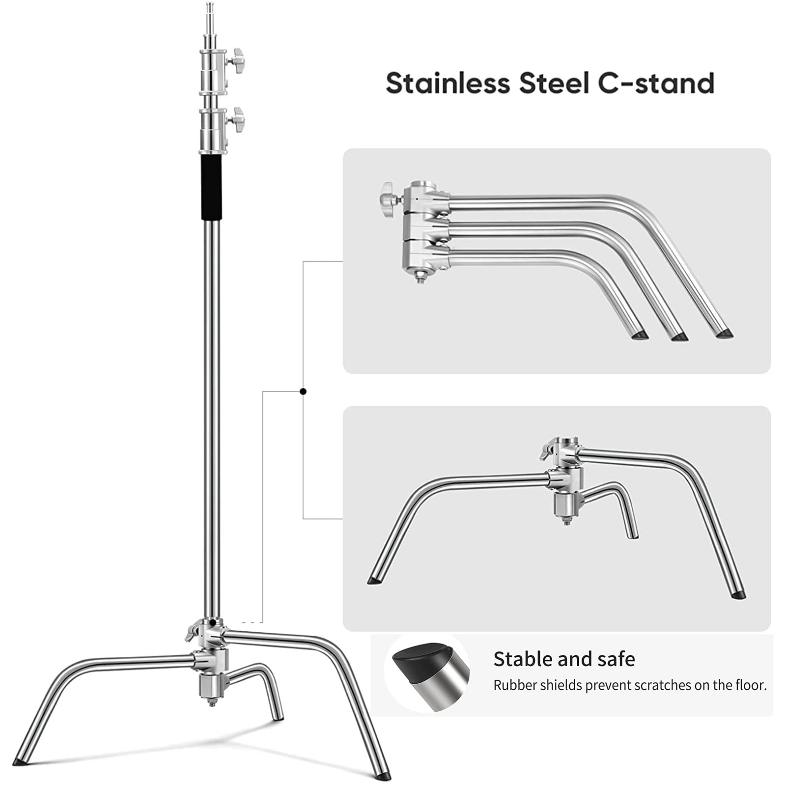 C Stand With Boom Arm Tainless Steel Heavy Duty Stand Max Height 10.8Ft/330Cm,Adjustable Photography Light Stand With 4.2Ft/128C