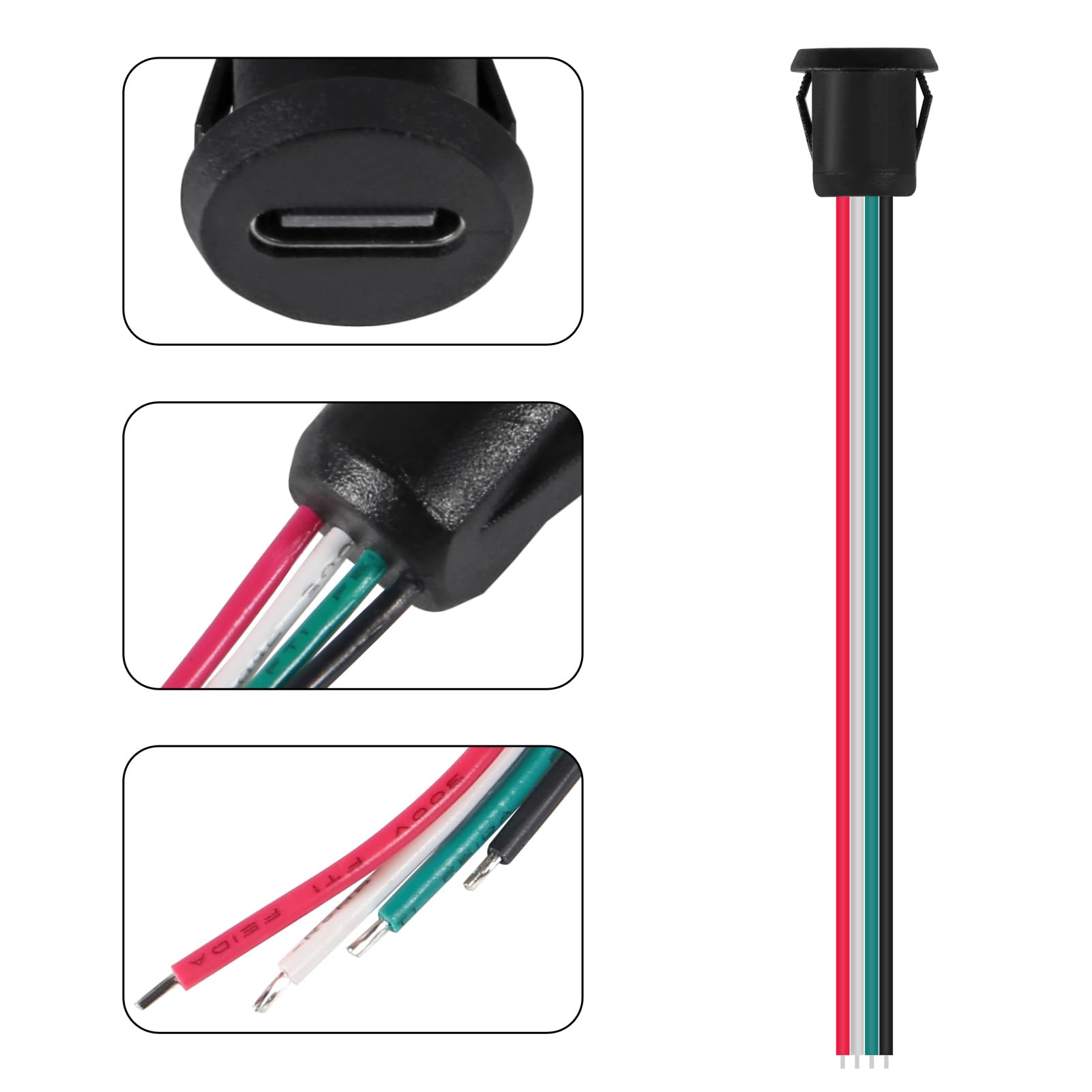 Xiitia 8Pcs Type C Female Chassis 4P Direct Crimp Usb Female Chassis C Connector Jack Female Charging Port Waterproof With Card