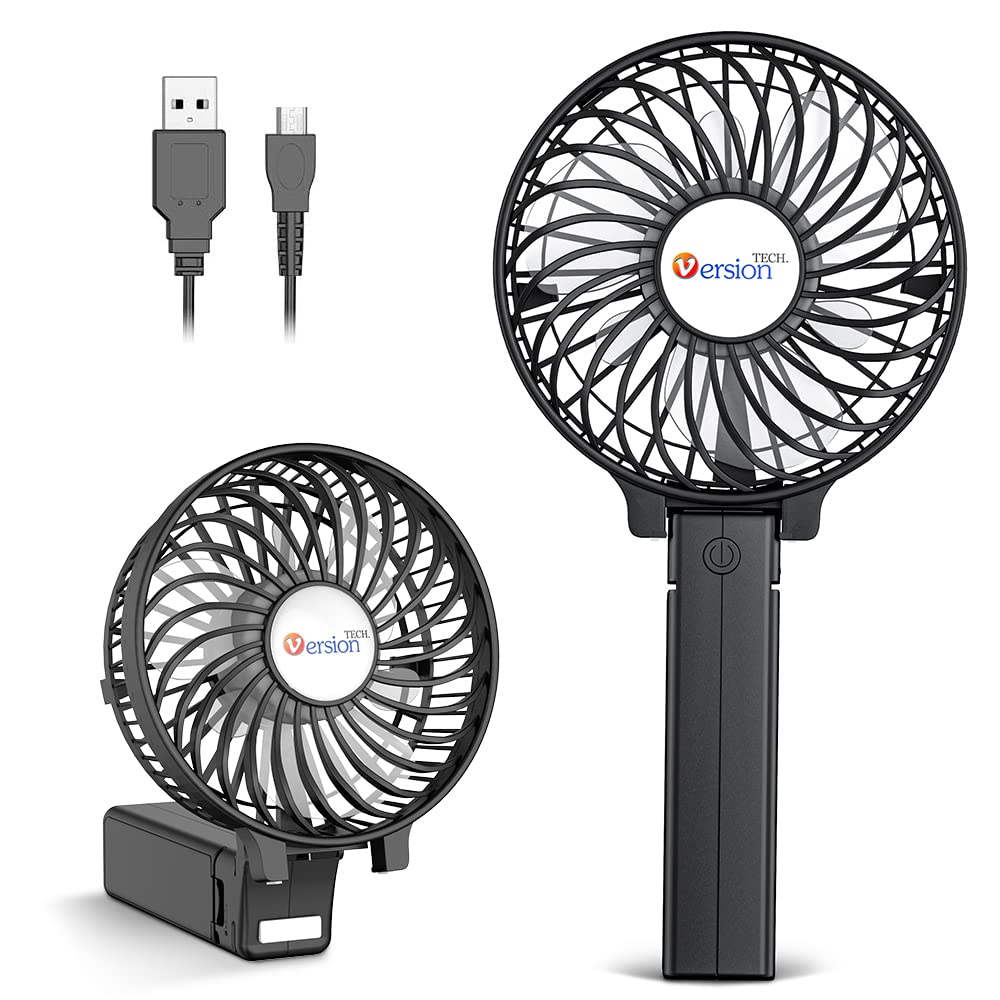 VersionTECH. Portable Handheld Fan, Travel & Camping Essentials Small Desk Fans, Mini Personal Accessories with USB Rechargeable