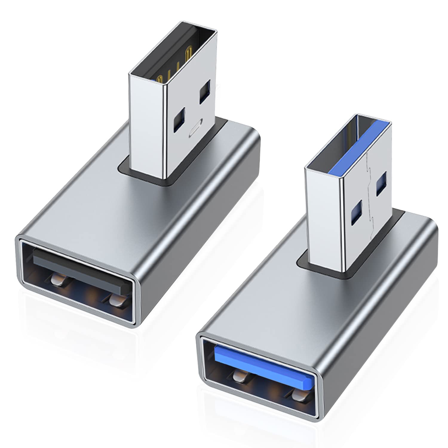 Areme 90 Degree Usb 3.0 Adapter 2 Pack, Left And Right Angle Usb A Male To Female Converter Extender For Pc, Laptop, Usb A Charger, Power Bank And More (Grey)
