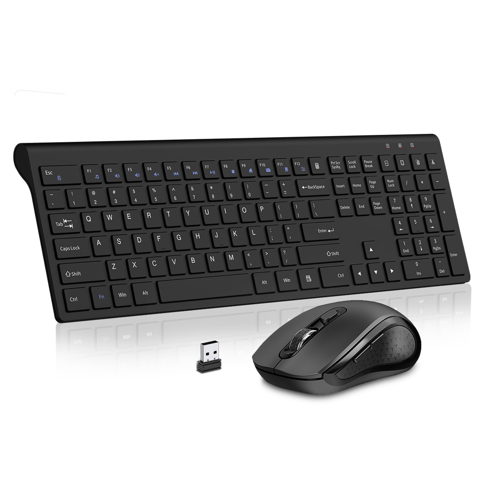Wireless Keyboard Mouse Combo,Acozykitten 2.4G Usb Full Size Wireless Computer Keyboard And Adjustable Mouse, Scissor Switch, Fn