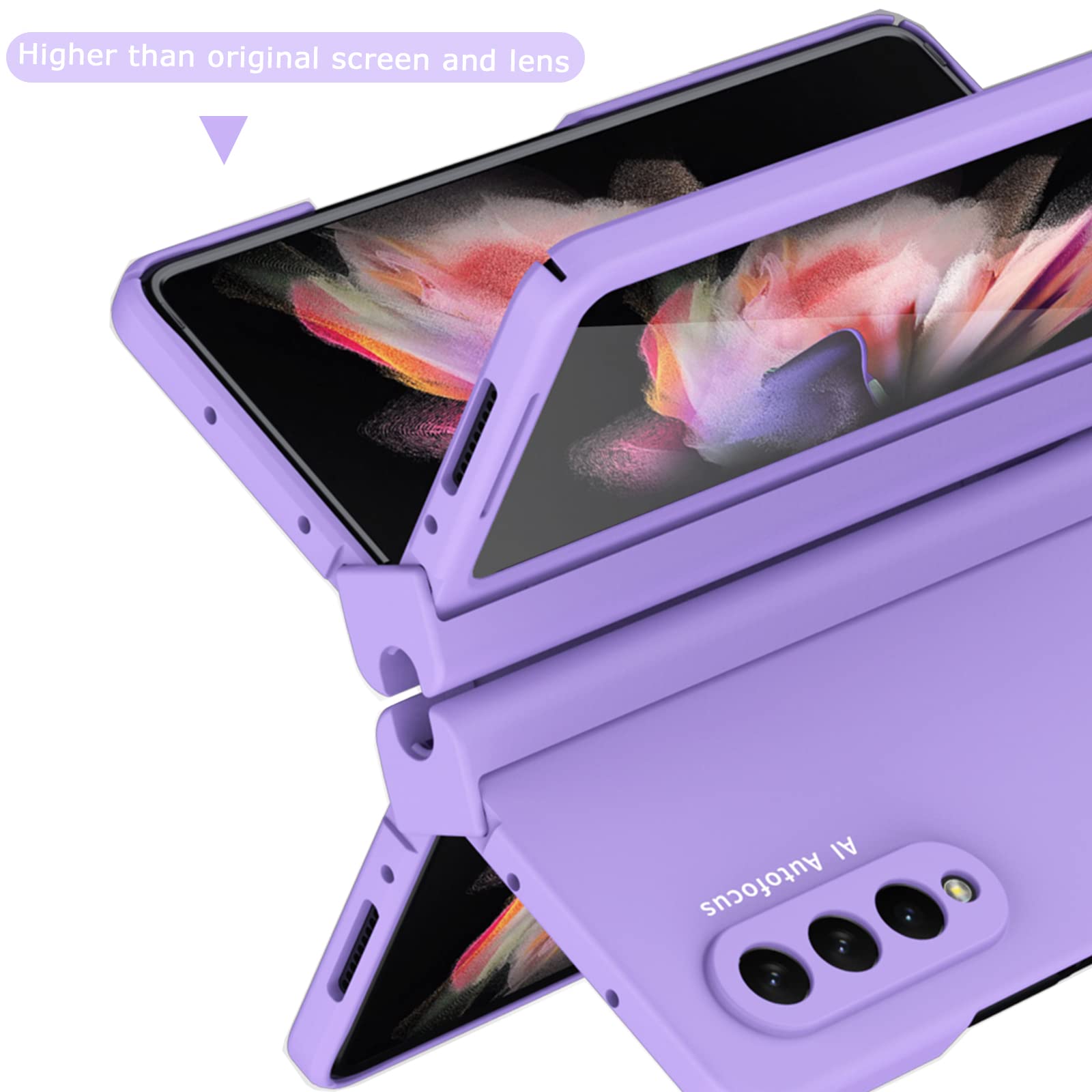 Ninki Compatible Purple Case For Samsung Galaxy Z Fold 3 Case With S Pen Holder Hinge Protection,Full Coverage Cover Case With F