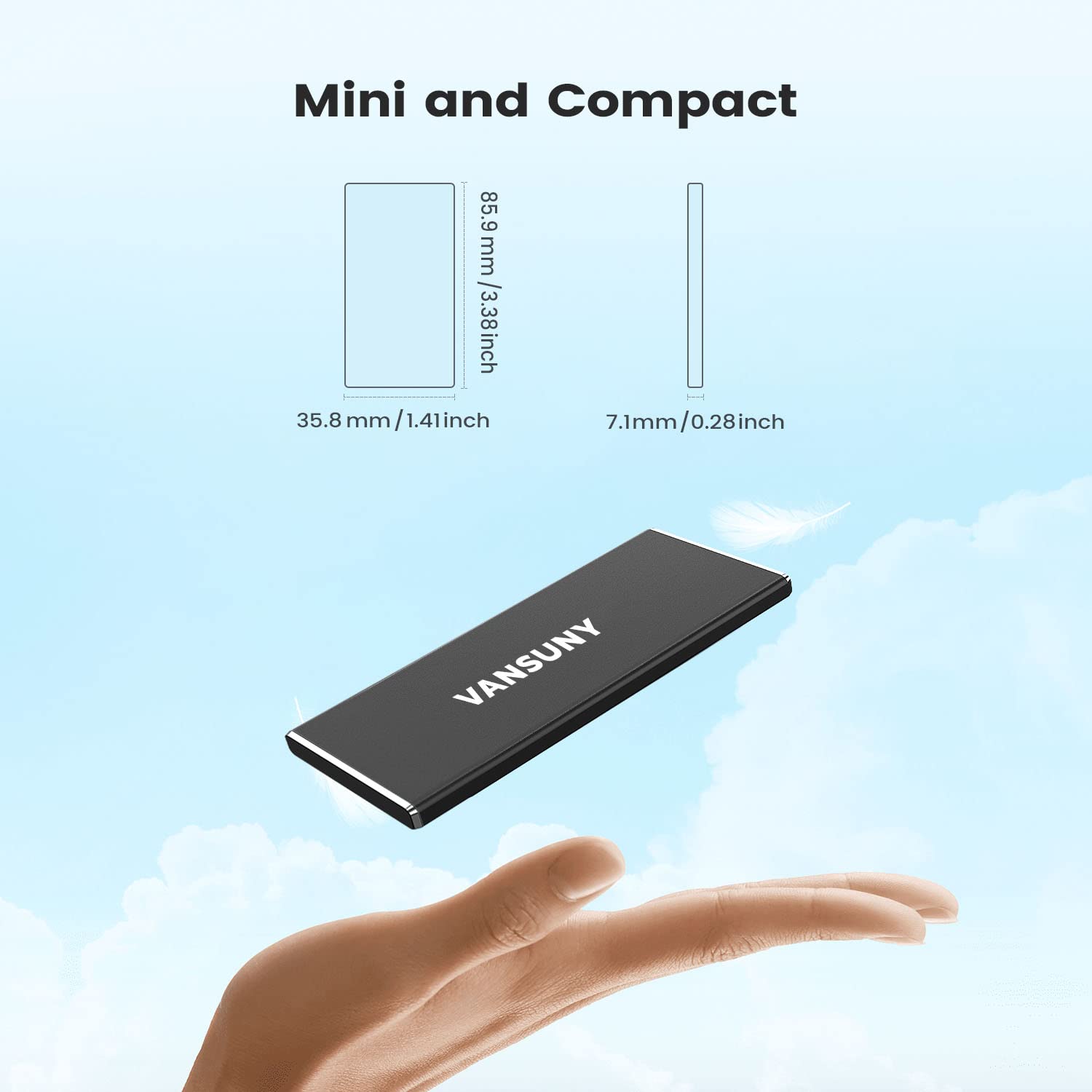 Vansuny 1Tb Portable External Ssd, Usb 3.1 Gen2 540Mb/S High Speed Data Transfer, Metal Usb C Mini Portable External Solid State