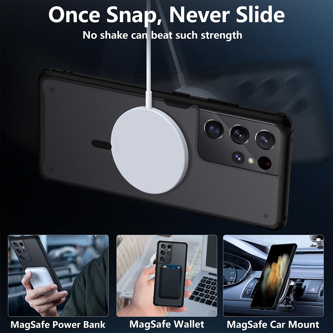 Tianniuke Magnetic Case For Samsung Galaxy S21 Ultra, Translucent Matte Anti Fingerprint, Compatible With Magsafe, Slim Fit Shoc