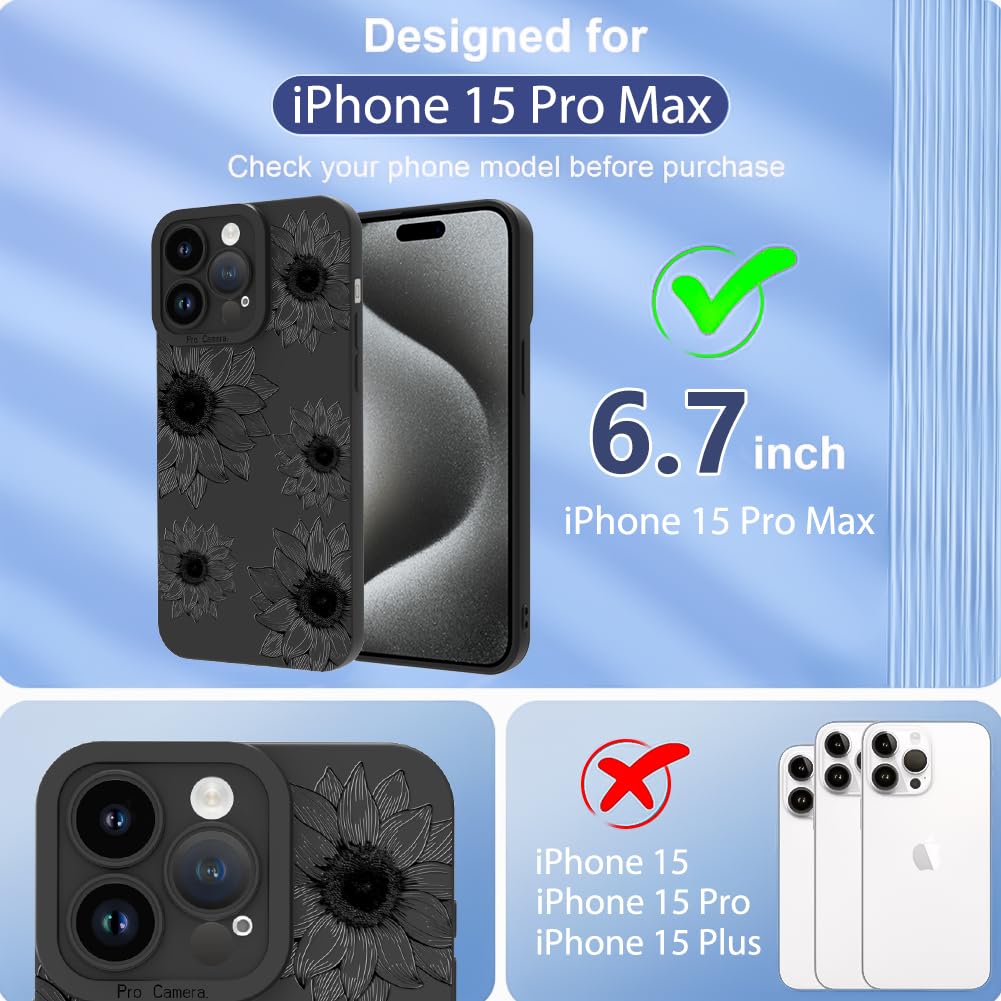 Ook Floral Case For Iphone 15 Pro Max Case, Cute Sunflower Floral Blooms Design Soft Tpu Shockproof Protective For Women Girls P