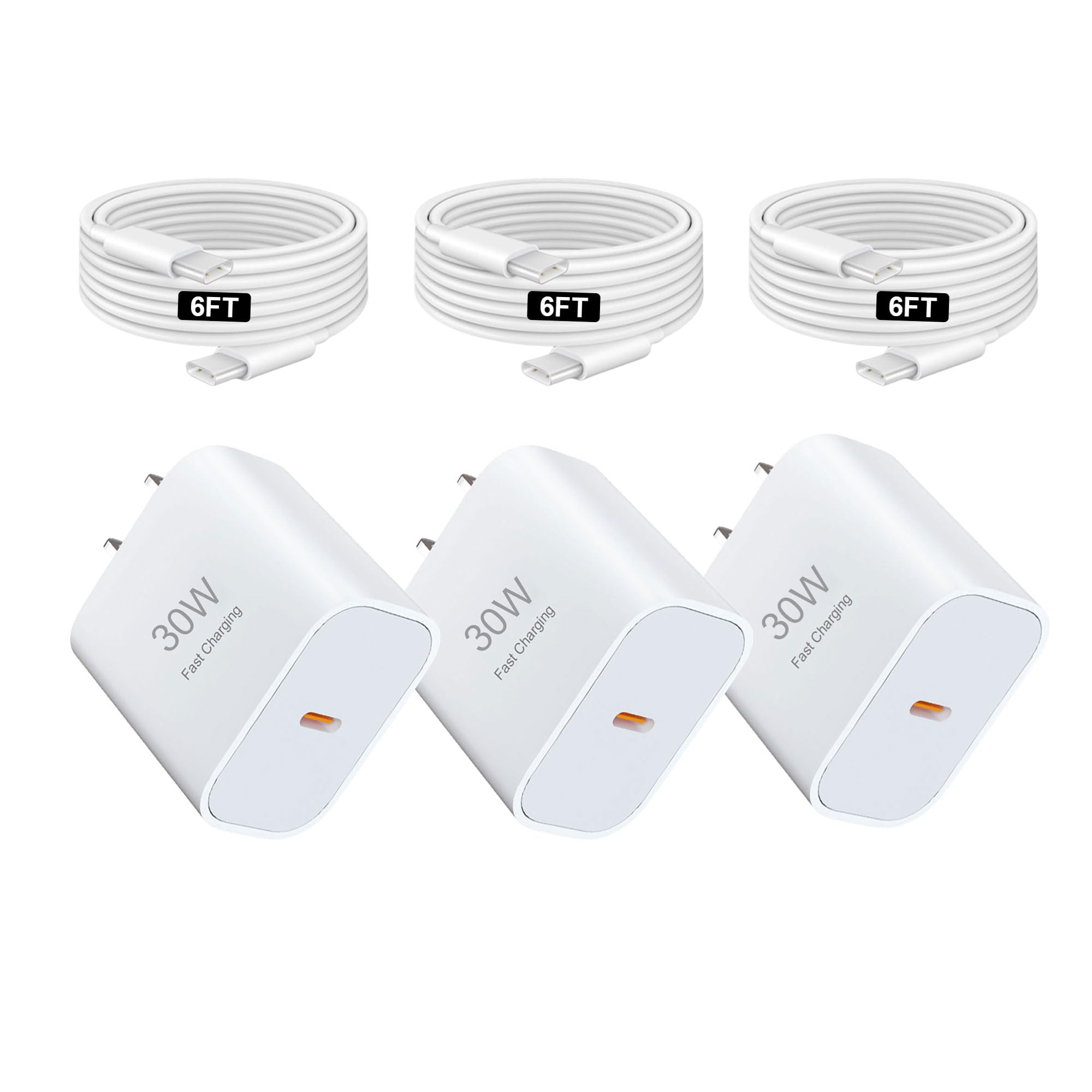 i Phone 17 Charger, 30W USB C Charger, 3Pack Type C Fast Wall Charge Power Adapter with 6FT USBC to C Cable for i Phone 17 Pro 