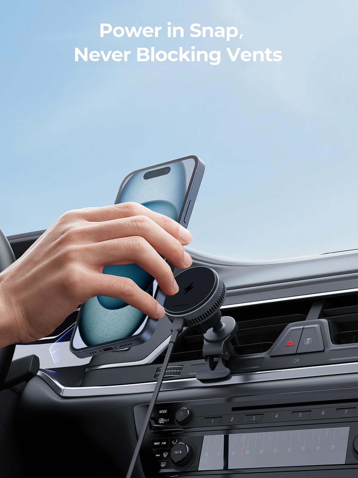 Amegat Magnetic Car Charger, Active Cooling 15W Qi2-Certified Fast Charging Compatible With Magsafe Car Charger, Air Vent Phone