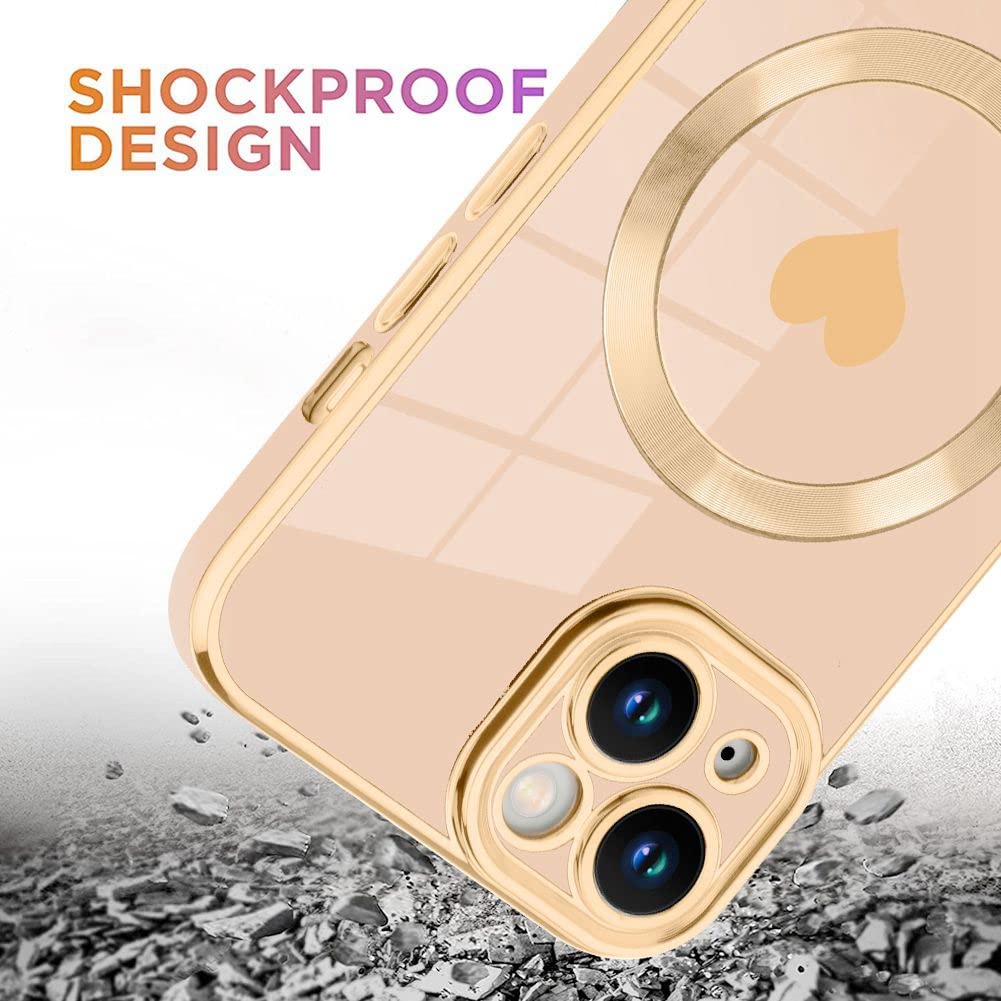 Tharlet Magnetic For Iphone 14 Case [Compatible With Magsafe] Cute Love Luxury Plating Edge Bumper Case With Full Camera Lens Ca
