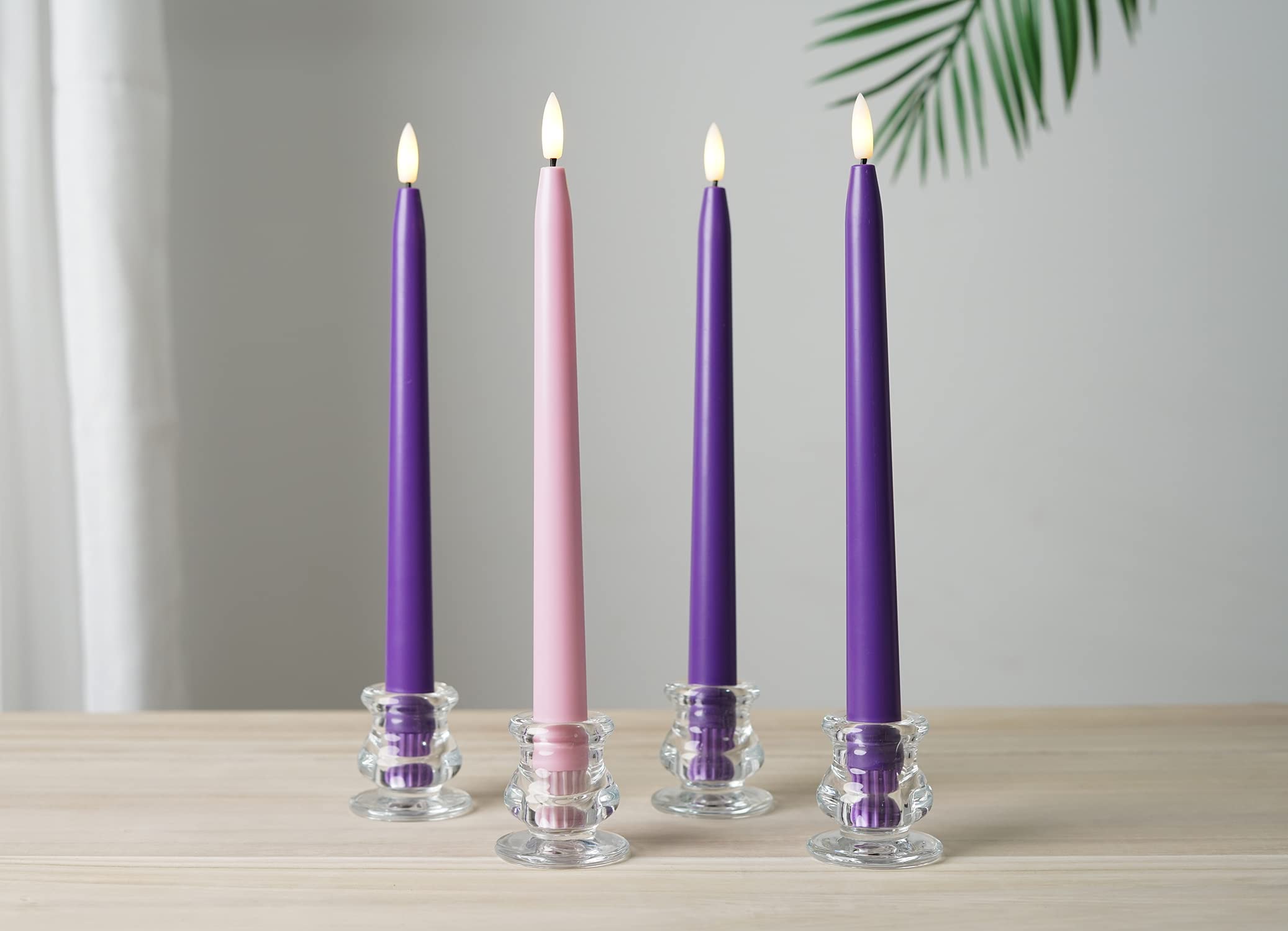 Stmarry Flameless Advent Candles, Set Of 4   Flickering Led Flame, 11 Inch Taper Candlesticks, Remote Controlled, Purple And Pin