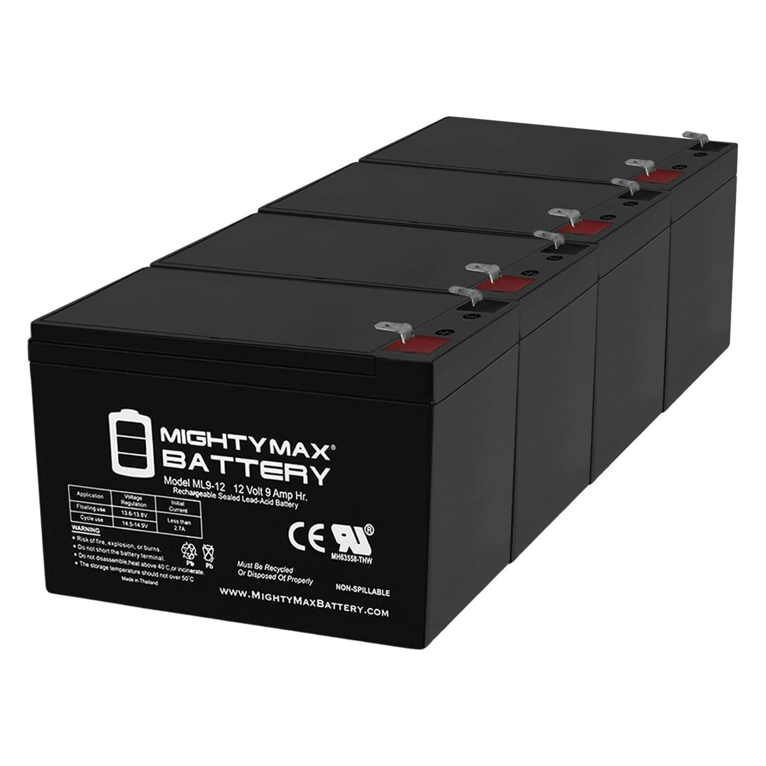 Mighty Max Battery ML9-12 - 12 Volt 9 AH SLA Battery - Pack of 4