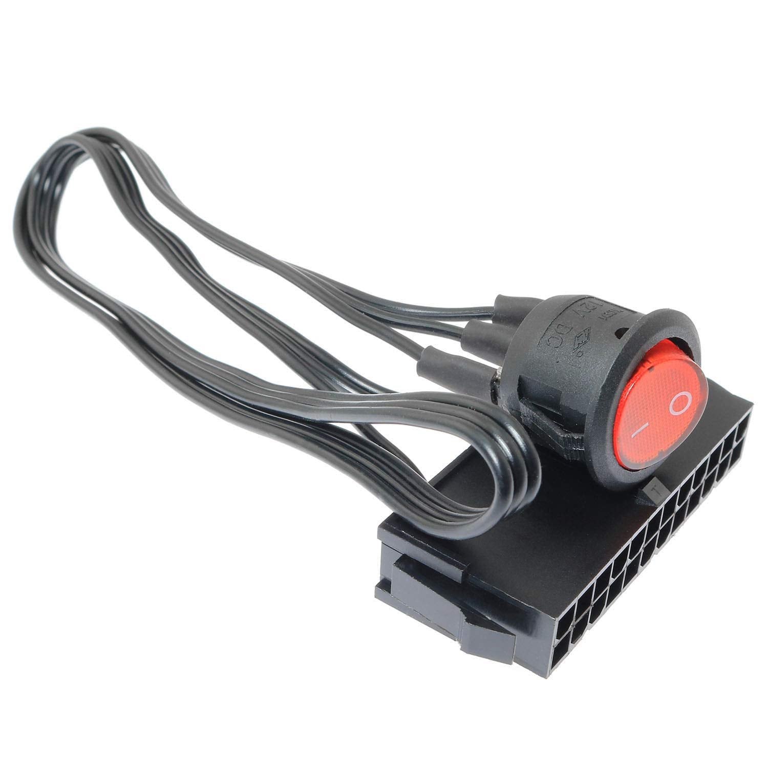 SQXBK 24Pin Female ATX PSU Power Supply Starter On/Off Switch Jumper Bridge with Braided Cable and Red Light