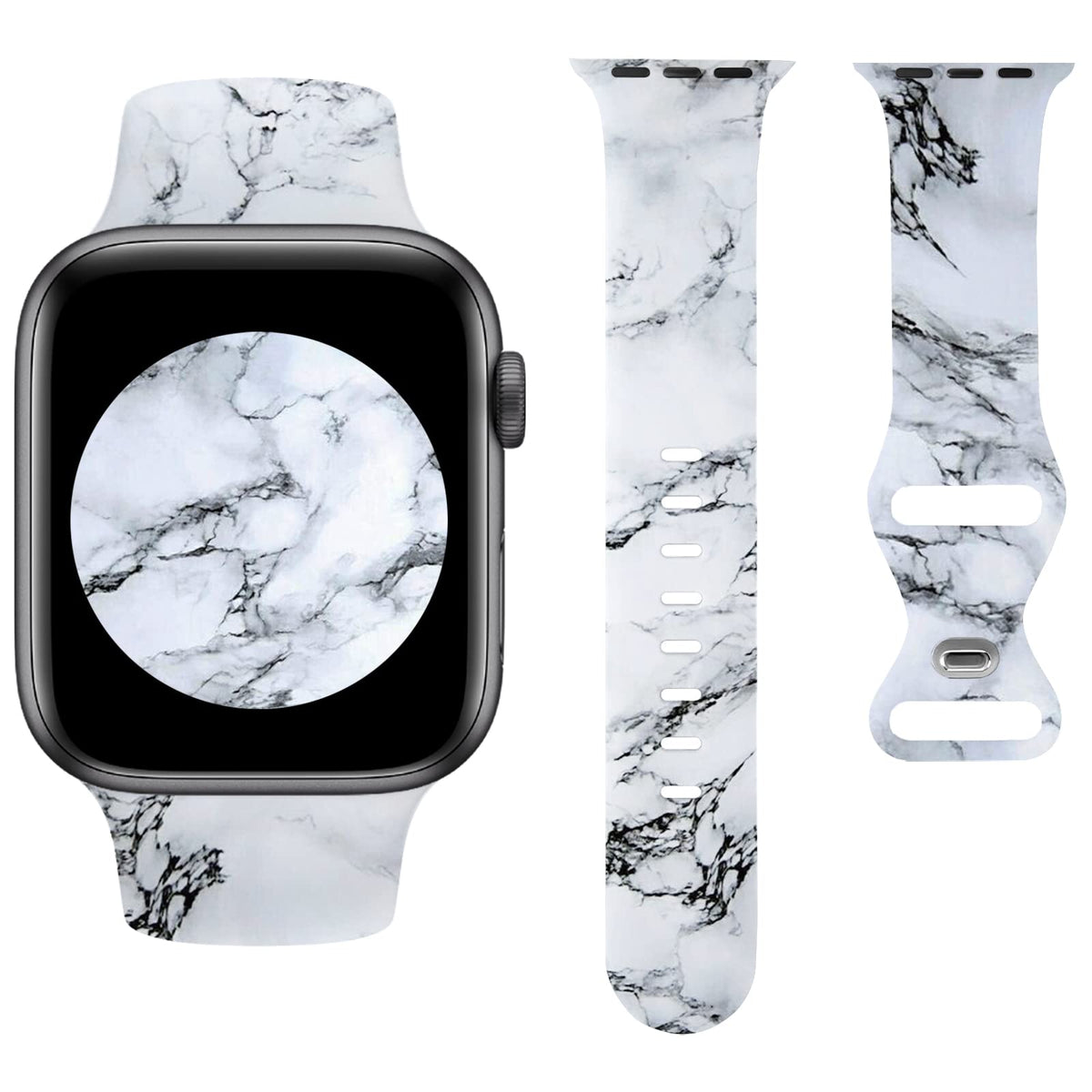 Sqweey Watch Band Compatible With Apple Watch Bands 42Mm 44Mm 45Mm Women Men, White Marble Pattern Silicone Strap Replacement Wr