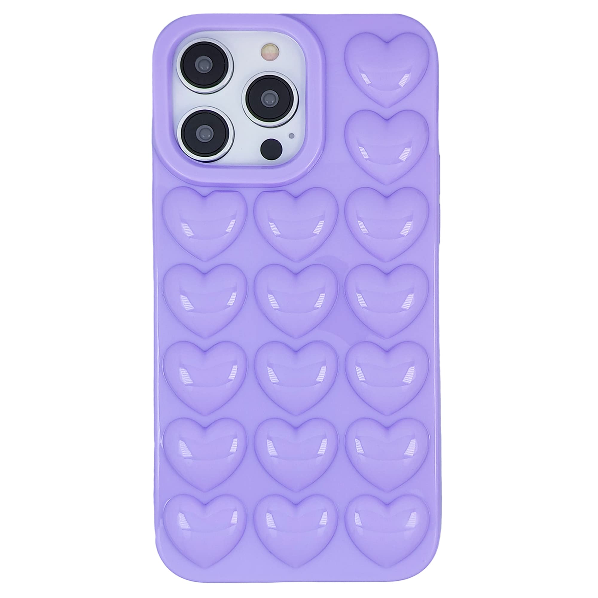 DMaos for iPhone 15 Plus Case for Women, 3D Pop Bubble Heart Kawaii Gel Cover, Cute Girly for iPhone15 Plus 6.7 inch - Lavender