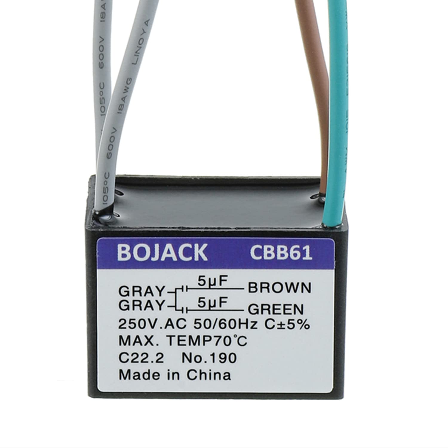 Bojack Cbb61 5Uf+5Uf 250V Ac Ceiling Fan Starting Capacitor (Pack Of 1 Pcs)