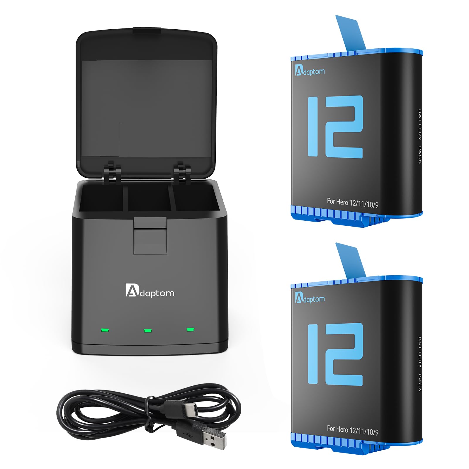 Telesin Hero 12/11 Battery, (2 Pack) And Triple Usb Quick Charger For Gopro Hero 9 10 11 12, Fully Compatible With Go Pro 9 10 1