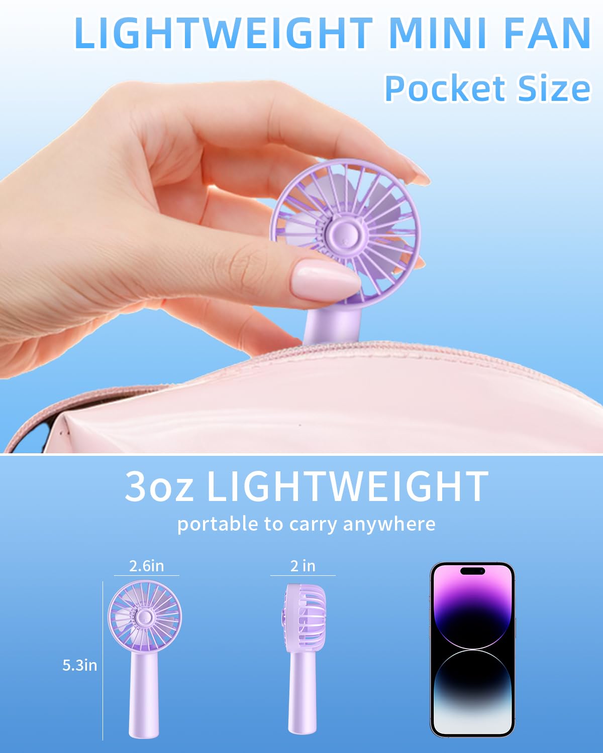 Kidee Mini Portable Fan, Small Handheld Fan With 3 Speeds, Small Hand Fan Usb Rechargeable, Personal Fan Battery Operate For Out