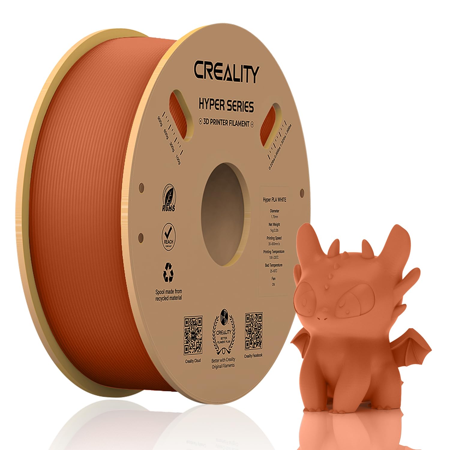 Official Creality Hyper PLA Filament 1.75mm, High Speed PLA 30-600mm/s Rapid 3D Printer Filament, Dimensional Accuracy +/-0.02mm