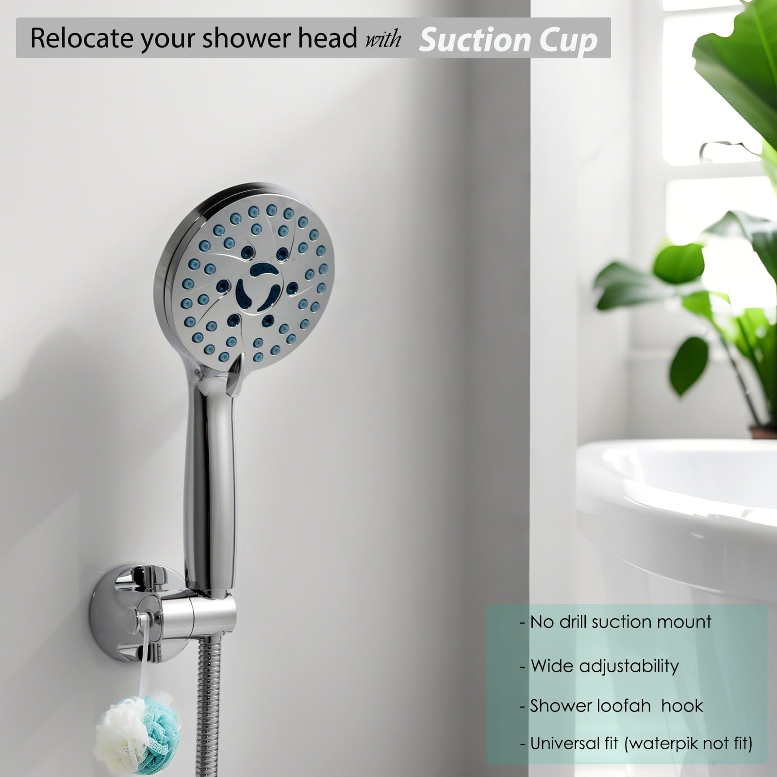 Handheld Shower Head Holder - Enhanced Suction Cup - Large Angle Adjustability - Bathroom Wall Mount Shower Wand Holder (Polishe