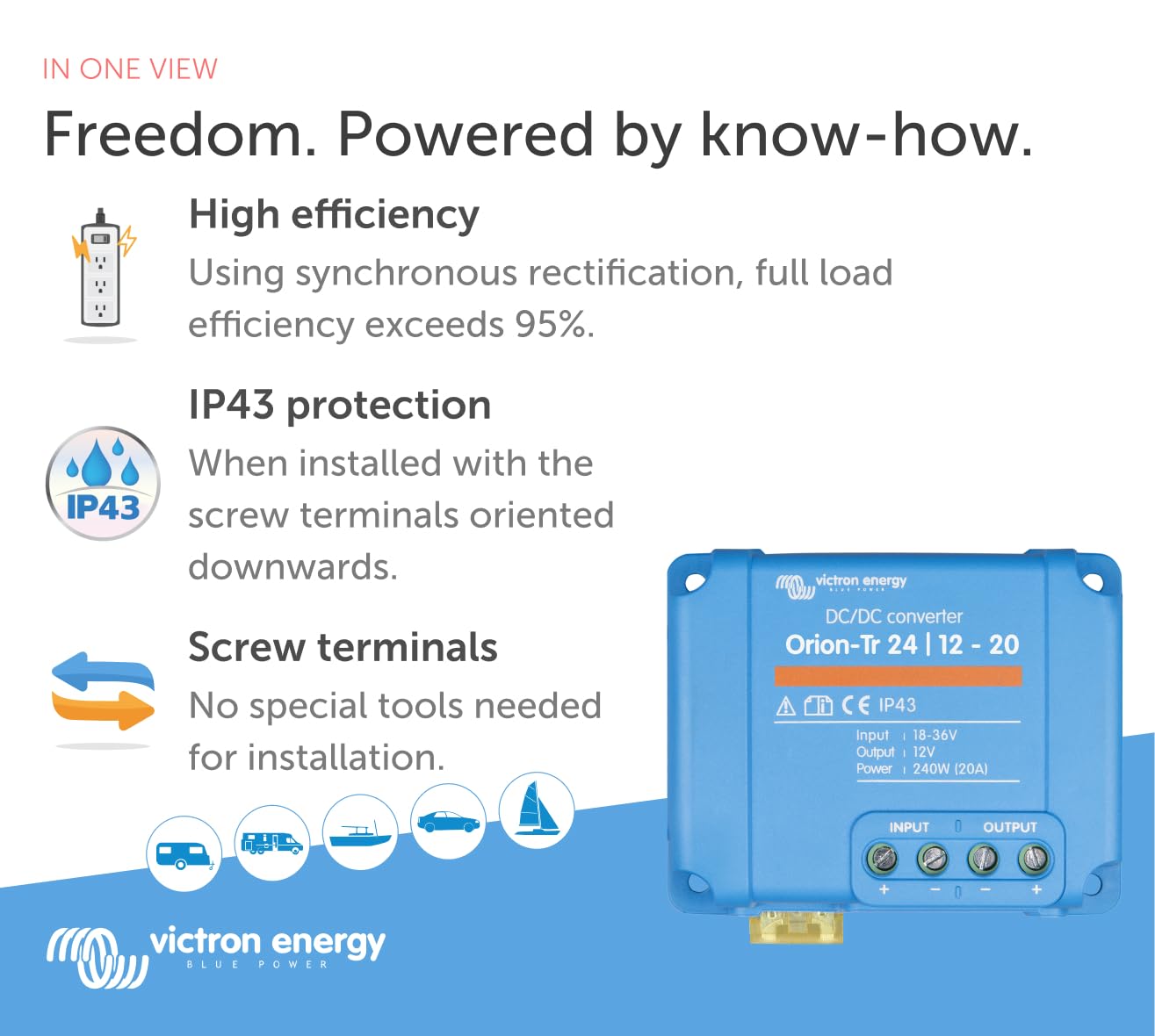 Victron Energy Orion Tr Dc To Dc Converter   24/12 Volt 20 Amp 240 Watt   Ip43 Protected   For Dual Battery Systems   Non Isolat