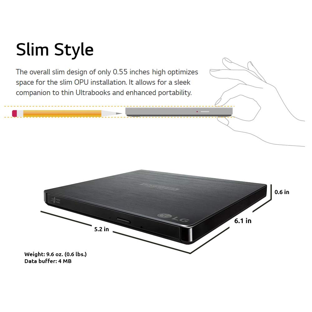 Produplicator Lg Bp60Nb10 Portable 6X Ultra Hd 4K Blu Ray Burner External Drive With Cyberlink Software, 100Gb M Disc Bdxl, And