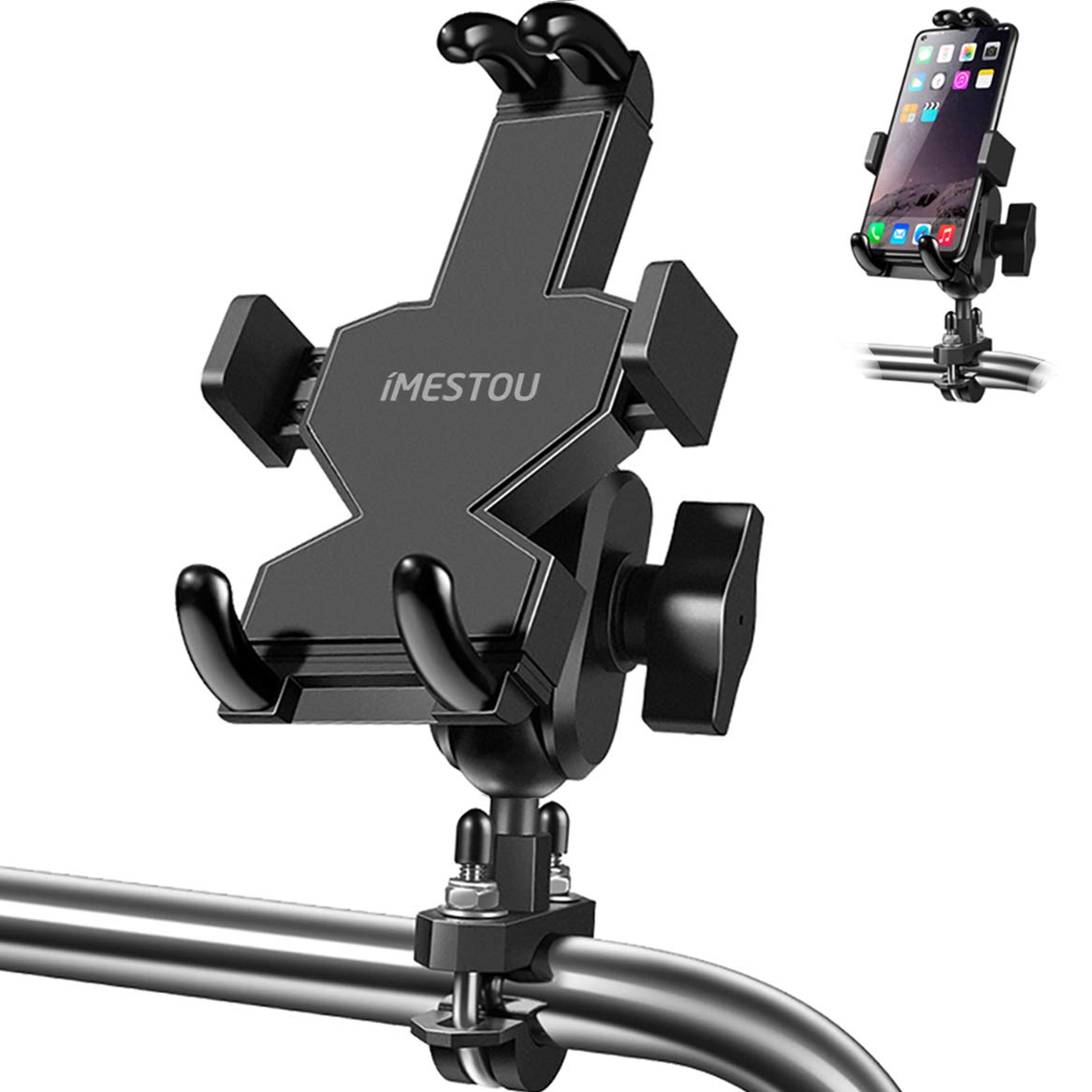 Imestou Aluminium Motorcycle Phone Mount U Bolt Handlebar 1'' Ball Stem Cellphone Holder 360 Rotating With Length Width Adjustab