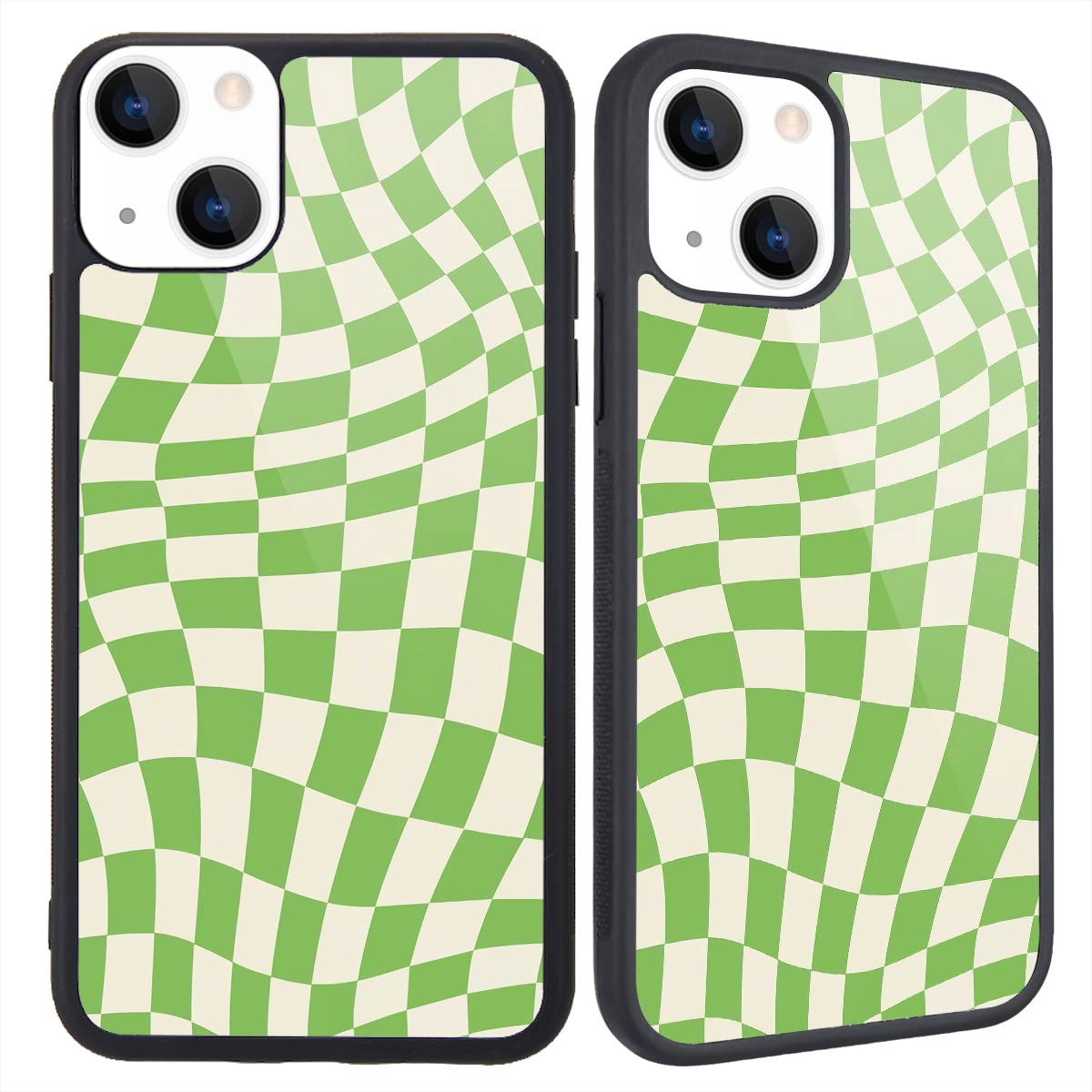Maycari Compatible With Iphone 13 Mini Case For Children Women Twist Green Checkerboard Design, Hard Back Cover With Grid Plaid
