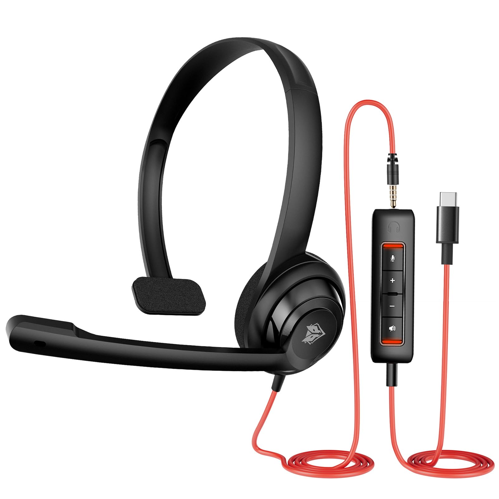 NUBWO HW02 USB C/3.5 Headset with Microphone,Computer Headset with in-line Mute & Volume Control,Wired Headset for Laptop,Skype,