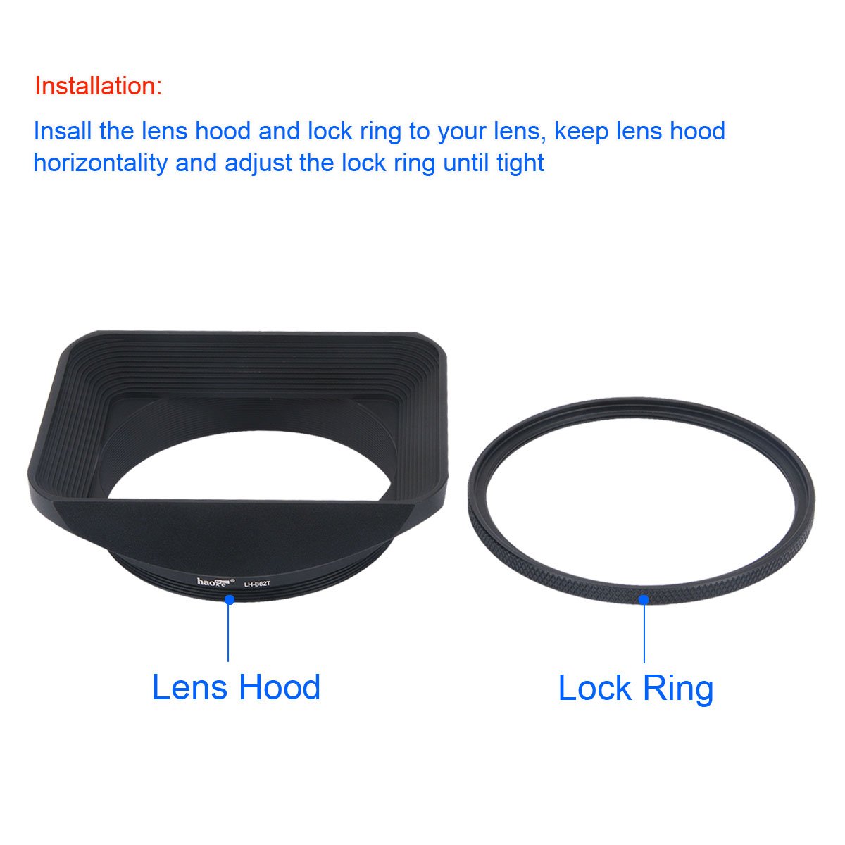 Haoge 62Mm Square Metal Screw In Mount Lens Hood Shade With Cap For 62Mm Canon Nikon Sony Leica Leitz Carl Zeiss Voigtlander Nikkor Panasonic Fujifilm Olympus Lens And Other 62Mm Filter Thread Lens