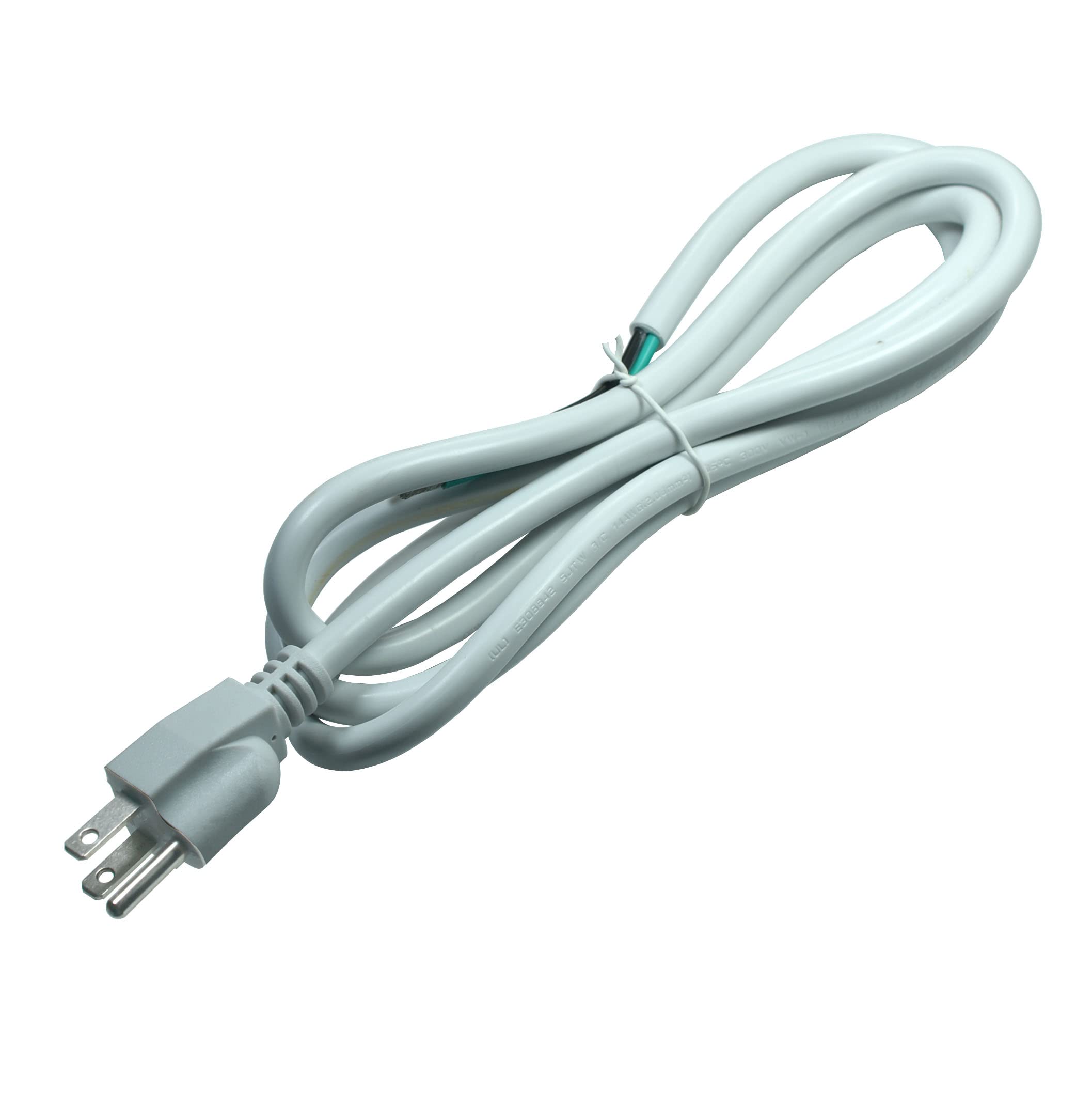 White Sjtw 14Awg 3 Conductor 3 Prong Power Cord With Open Wiring, Nema 5 15P To 3 Wire 15A 125Vac, 6 Ft Replacement Power Cord W