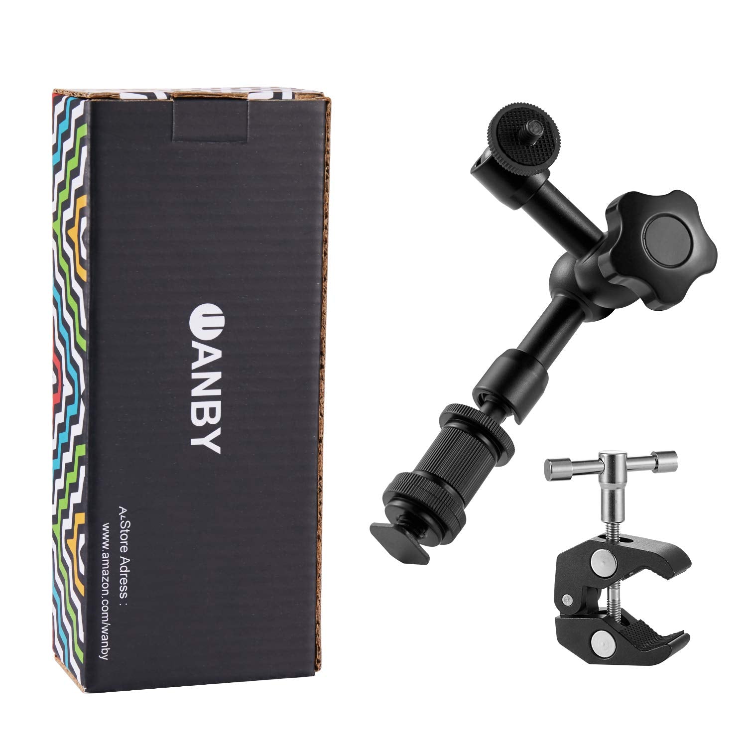 Wanby 7 Inch Articulating Magic Friction Arm & Large Adjustable Super Clamp Pliers Clip With 1/4'' And 3/8'' Thread For Dslr Cam