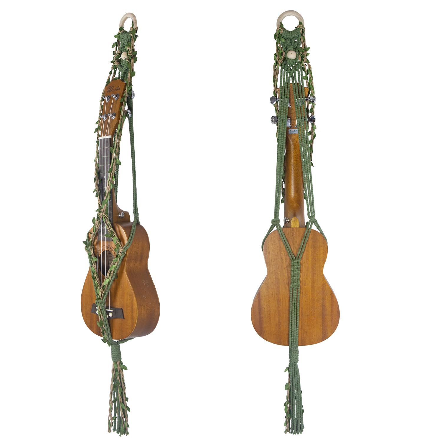 Macrame Ukulele Hanger Wall Mount - Handwoven Holder For Soprano Ukulele, Boho Wall Decor, Natural Cotton Rope With Protective P
